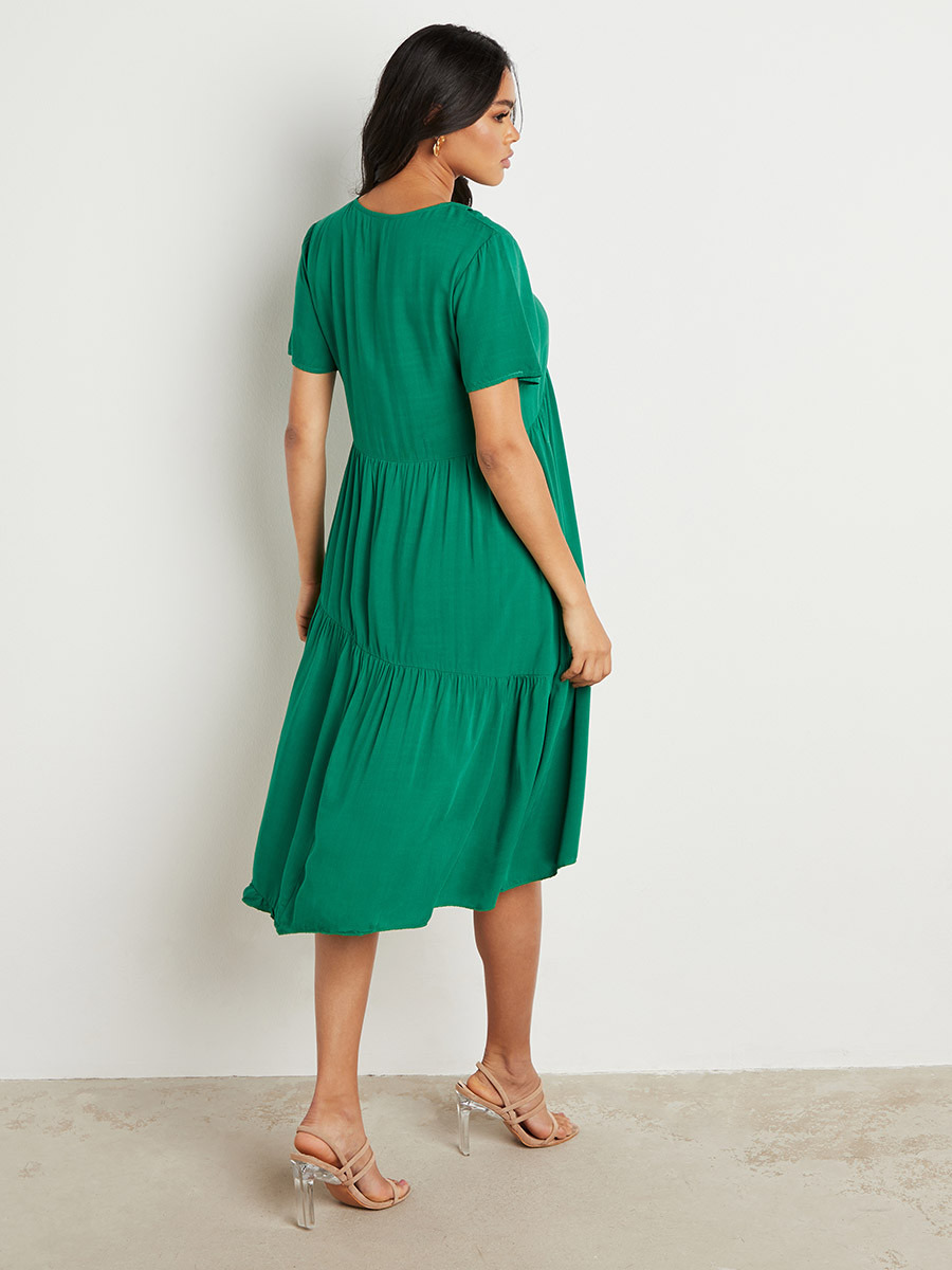 فستان ميدي سادة بأكمام قصيرة من ستايلي-women-clothing-dresses-image-3