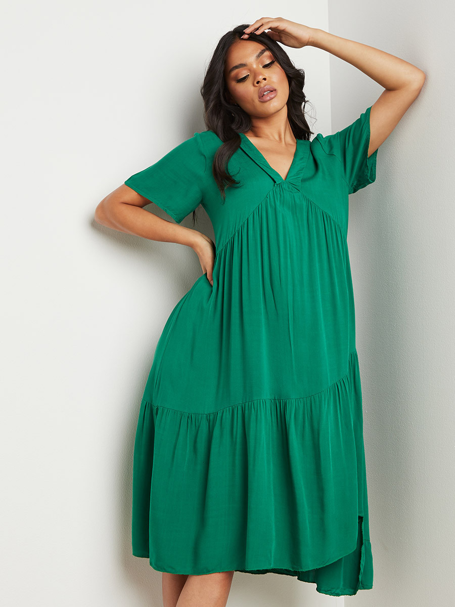فستان ميدي سادة بأكمام قصيرة من ستايلي-women-clothing-dresses-image-5