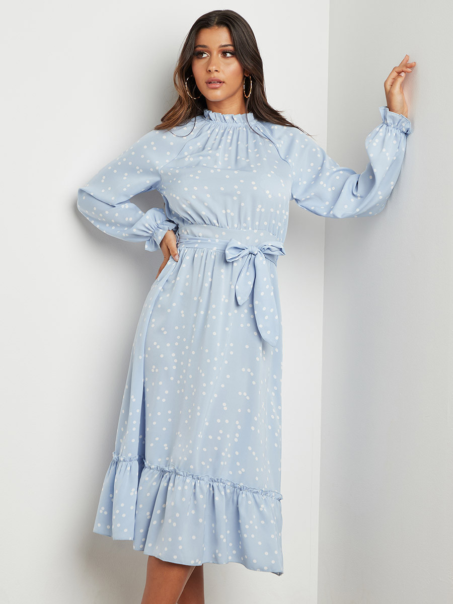 فستان ميدي منقط بكشكش من ستايلي-women-clothing-dresses-image-1