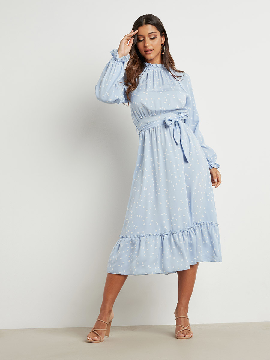 فستان ميدي منقط بكشكش من ستايلي-women-clothing-dresses-image-4