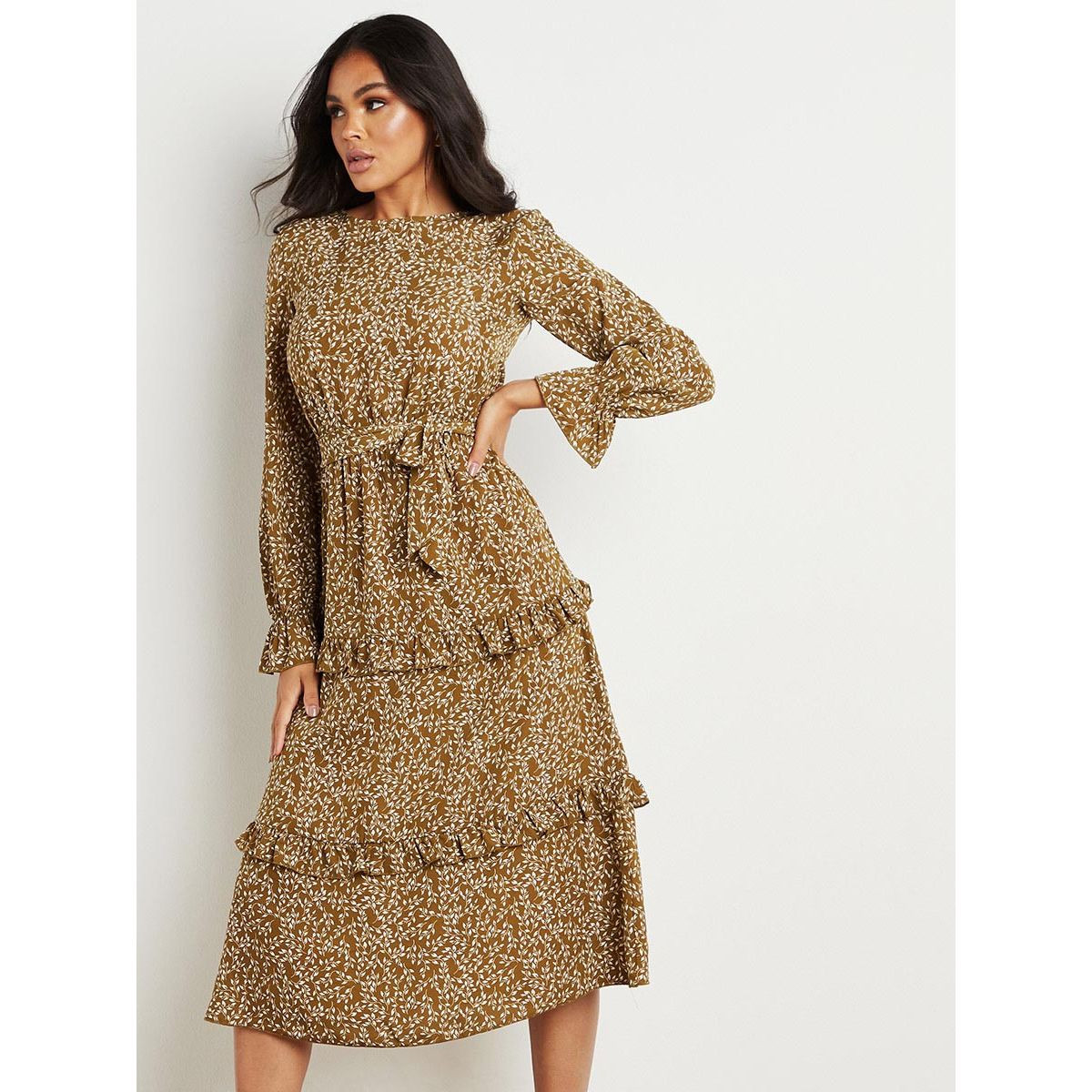 فستان ميدي مطبوع بربطة خصر من ستايلي-women-clothing-dresses-image-1