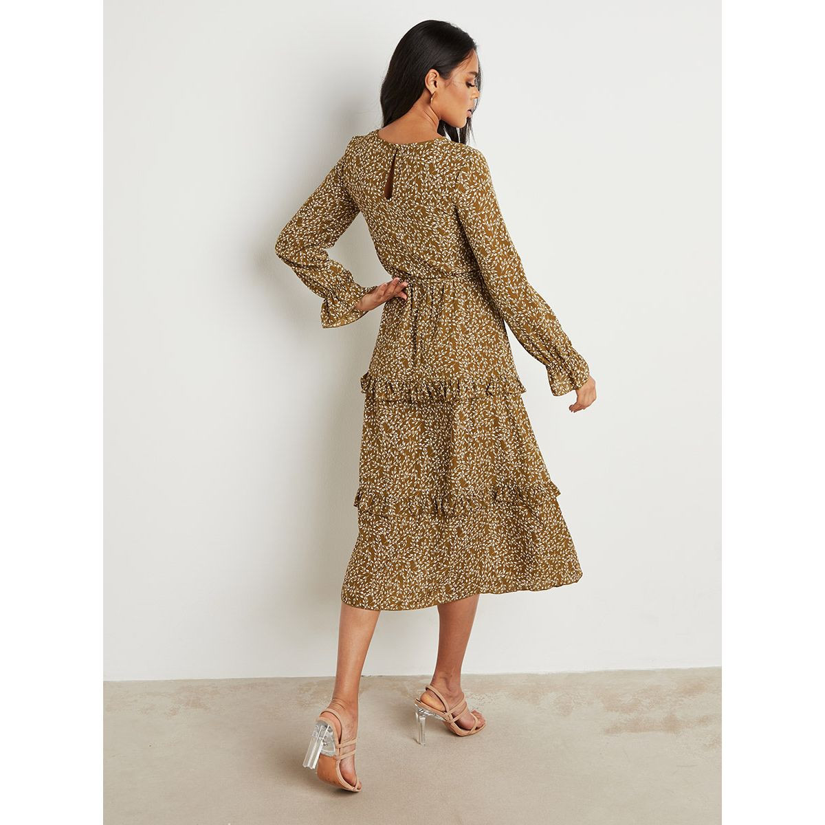 فستان ميدي مطبوع بربطة خصر من ستايلي-women-clothing-dresses-image-4