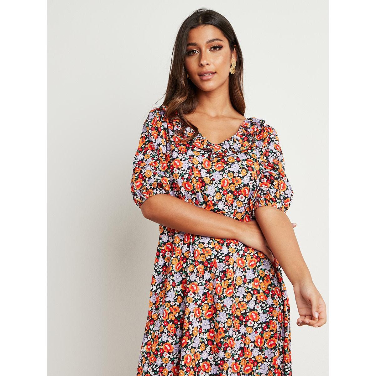 فستان طويل مطبوع بأكمام قصيرة من ستايلي-women-clothing-dresses-image-2