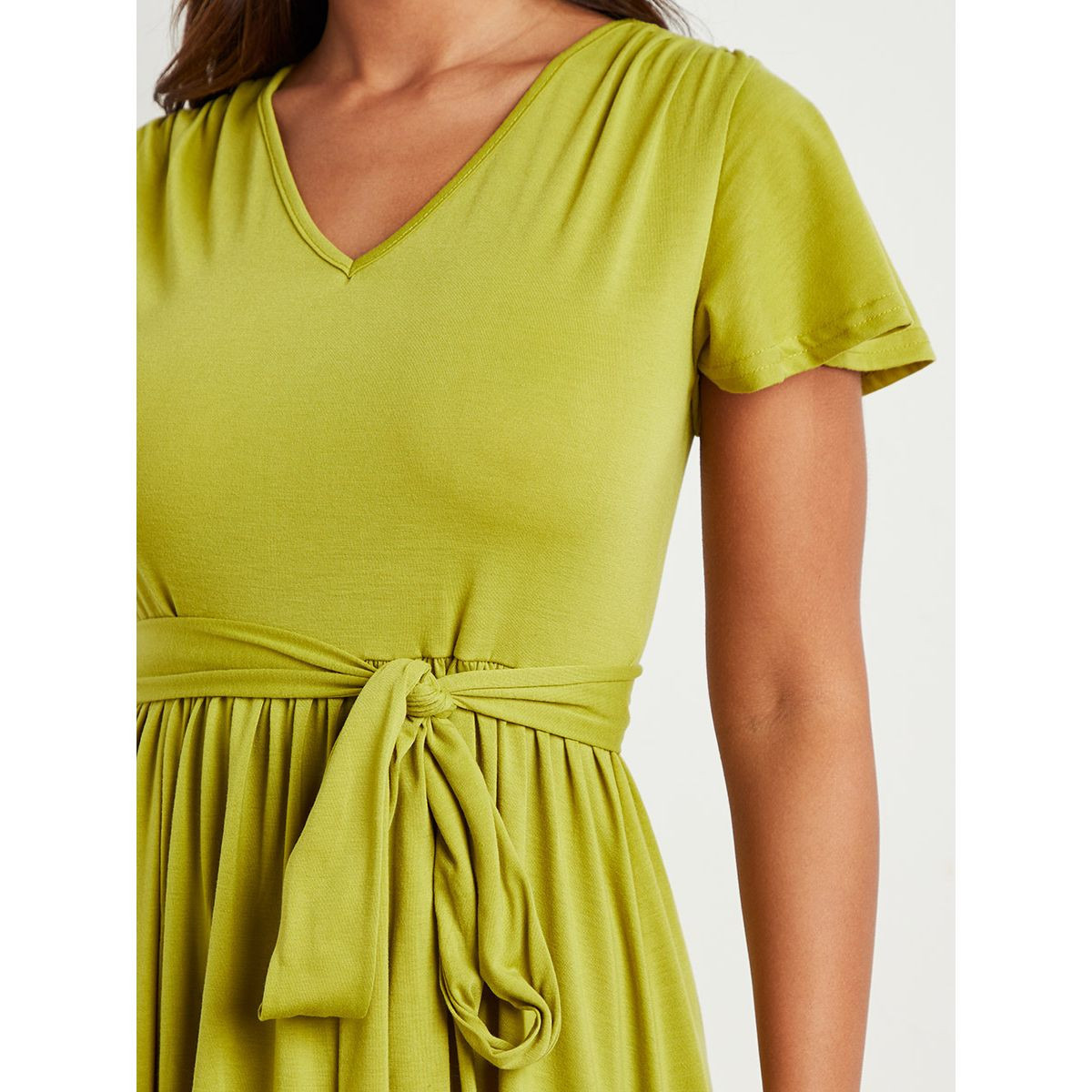 Styli Self Tie Belt V Neck A-Line Maxi Dress with Slit Detail-women-clothing-dresses-image-3