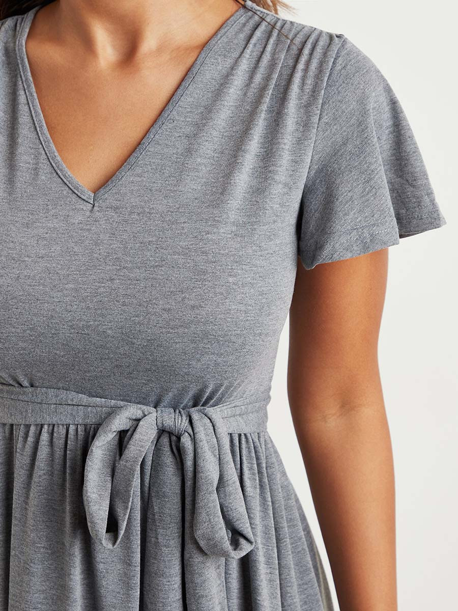 فستان طويل بربطة خصر وأكمام قصيرة من ستايلي-women-clothing-dresses-image-3