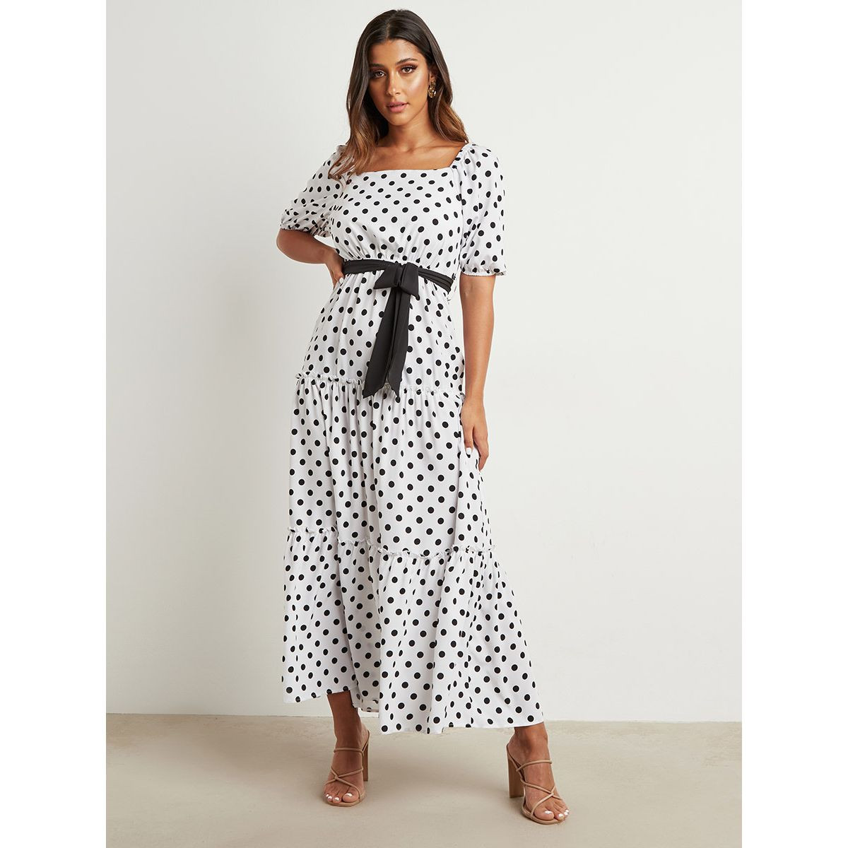 فستان طويل مطبوع بحزام من ستايلي-women-clothing-dresses-image-1