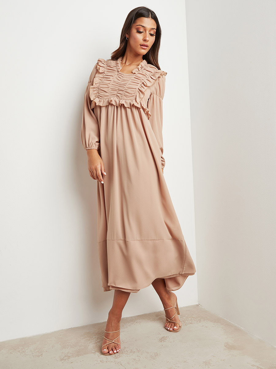 فستان ميدي بكشكش وأكمام طويلة من ستايلي-women-clothing-dresses-image-1