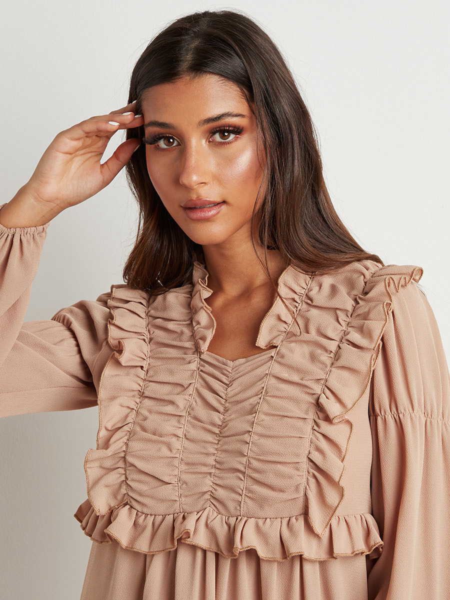 فستان ميدي بكشكش وأكمام طويلة من ستايلي-women-clothing-dresses-image-2