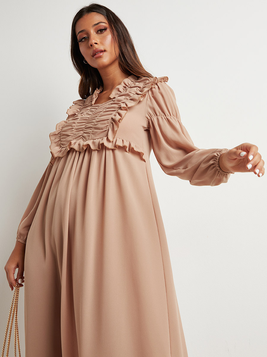 فستان ميدي بكشكش وأكمام طويلة من ستايلي-women-clothing-dresses-image-4