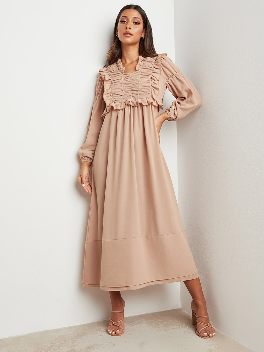 فستان ميدي بكشكش وأكمام طويلة من ستايلي-women-clothing-dresses-image-5