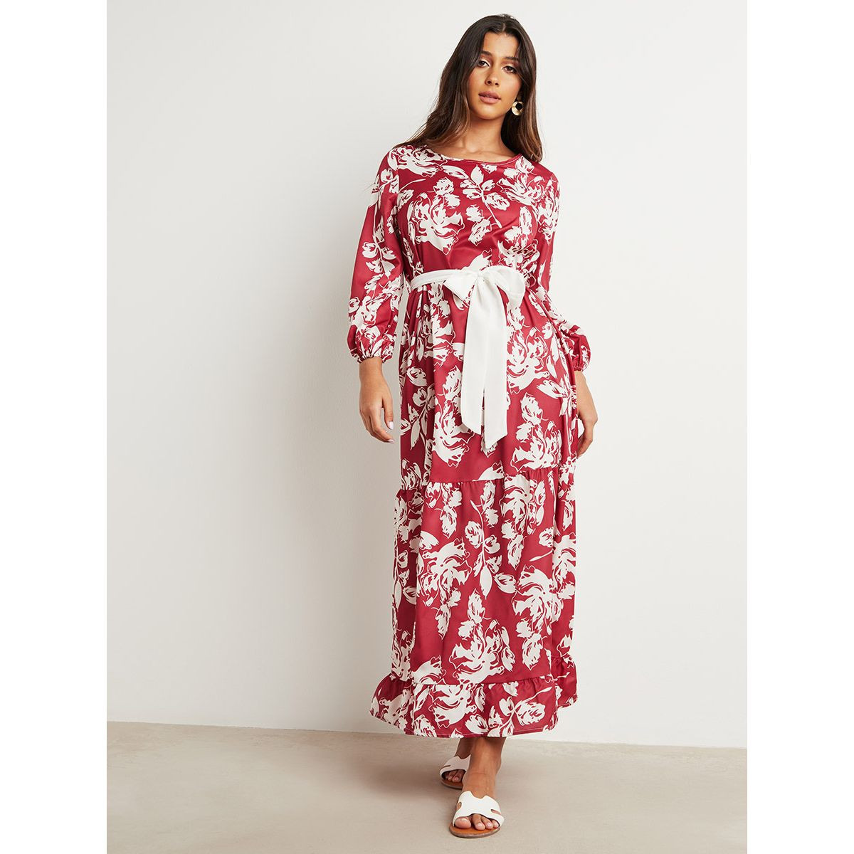 فستان طويل مطبوع بربطة خصر من ستايلي-women-clothing-dresses-image-1