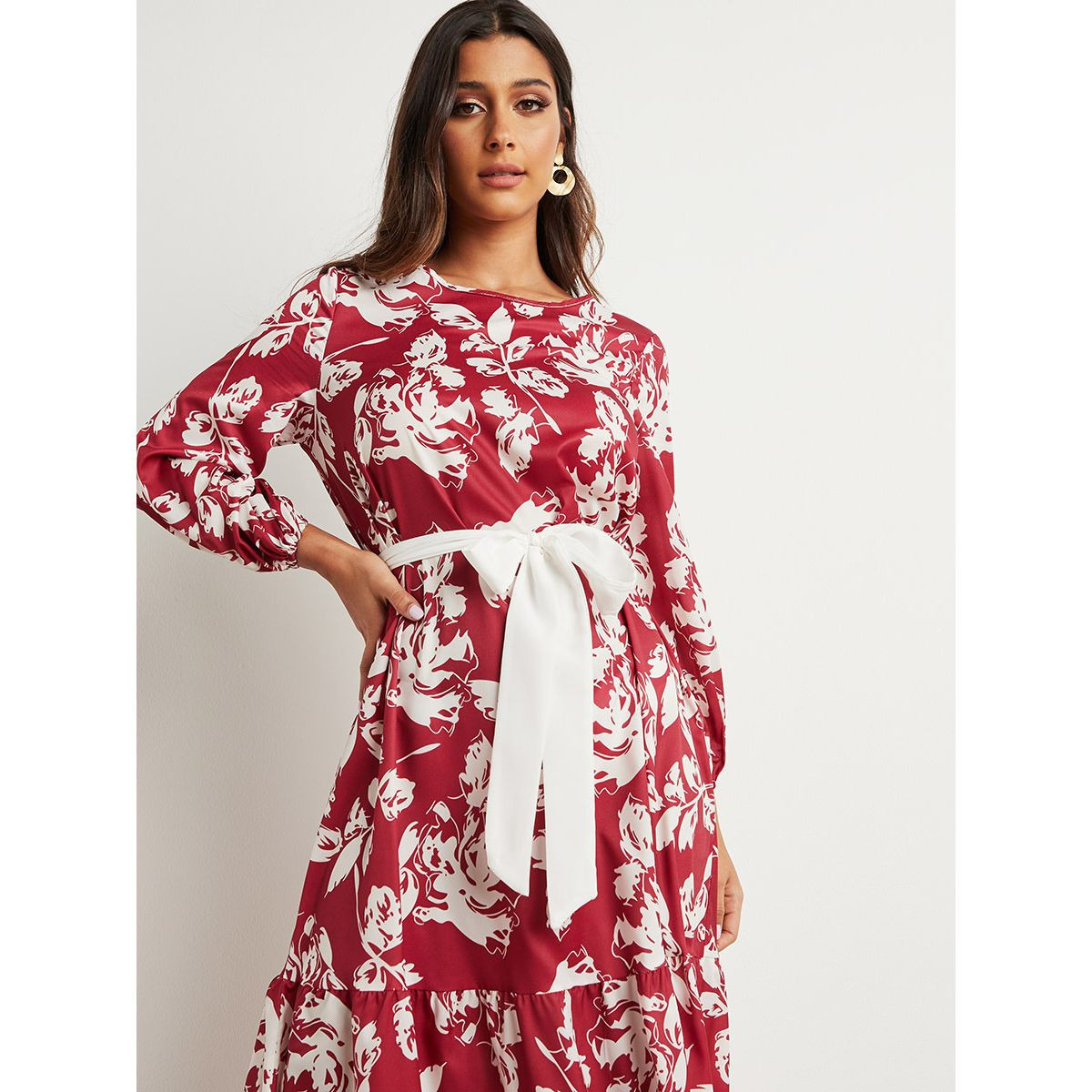 فستان طويل مطبوع بربطة خصر من ستايلي-women-clothing-dresses-image-2