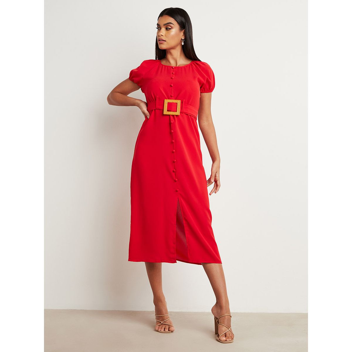 فستان ميدي بحزام خصر من ستايلي-women-clothing-dresses-image-1