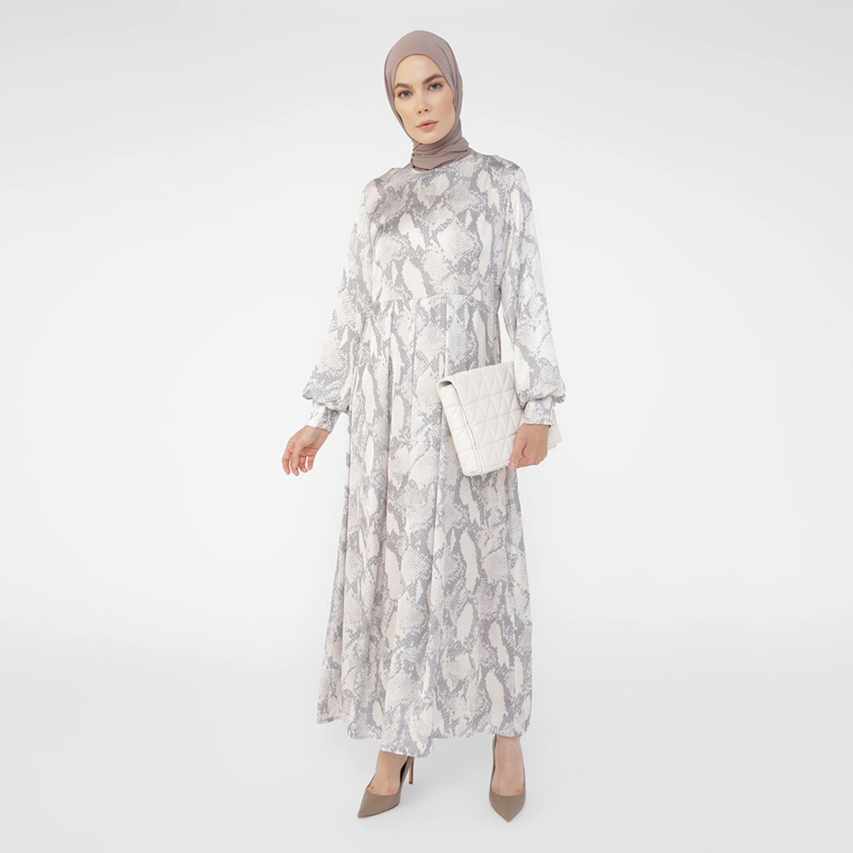 جلابية مودانيسا مع لون بني للنساء بنقشة جلد الأفعى برقبة دائرية وظهر بفتحة أزرار-women-clothing-dresses-image-1