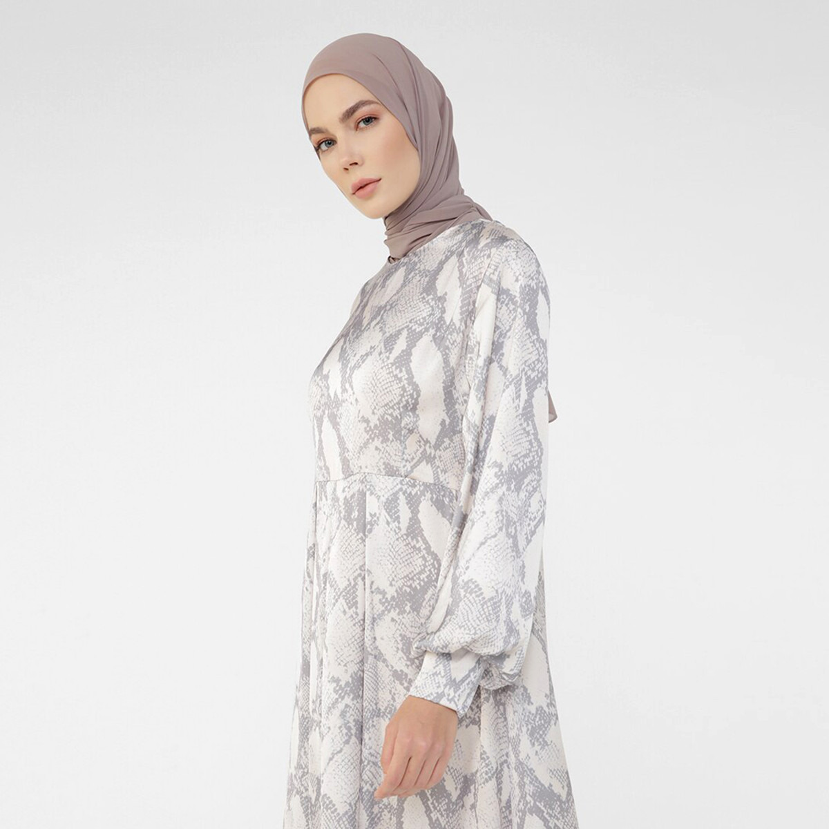 جلابية مودانيسا مع لون بني للنساء بنقشة جلد الأفعى برقبة دائرية وظهر بفتحة أزرار-women-clothing-dresses-image-3