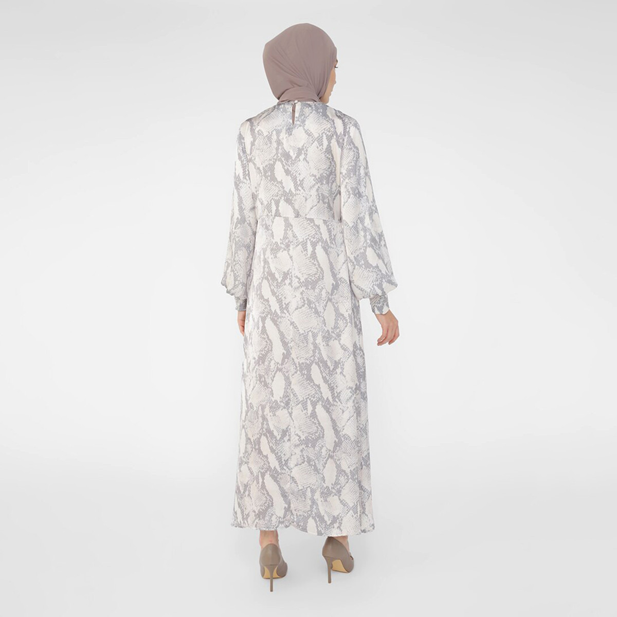 جلابية مودانيسا مع لون بني للنساء بنقشة جلد الأفعى برقبة دائرية وظهر بفتحة أزرار-women-clothing-dresses-image-6