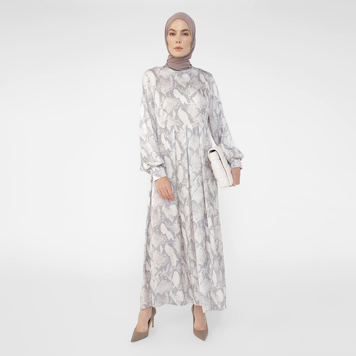 جلابية مودانيسا مع لون بني للنساء بنقشة جلد الأفعى برقبة دائرية وظهر بفتحة أزرار-women-clothing-dresses-image-7