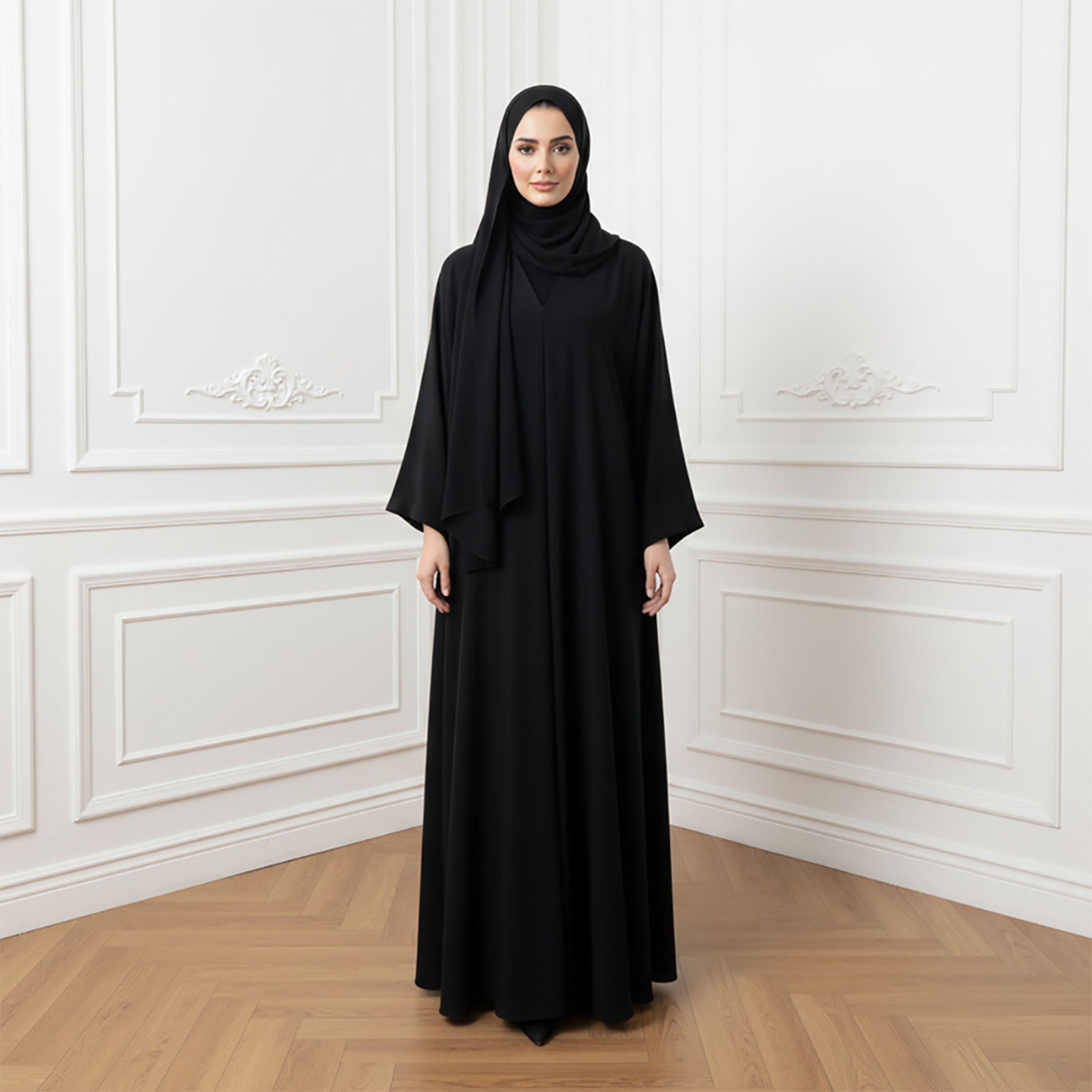 عباية نسائية سوداء نيدا بأكمام واسعة مع حجاب من نخبة-women-arabicclothing-abayas-image-1