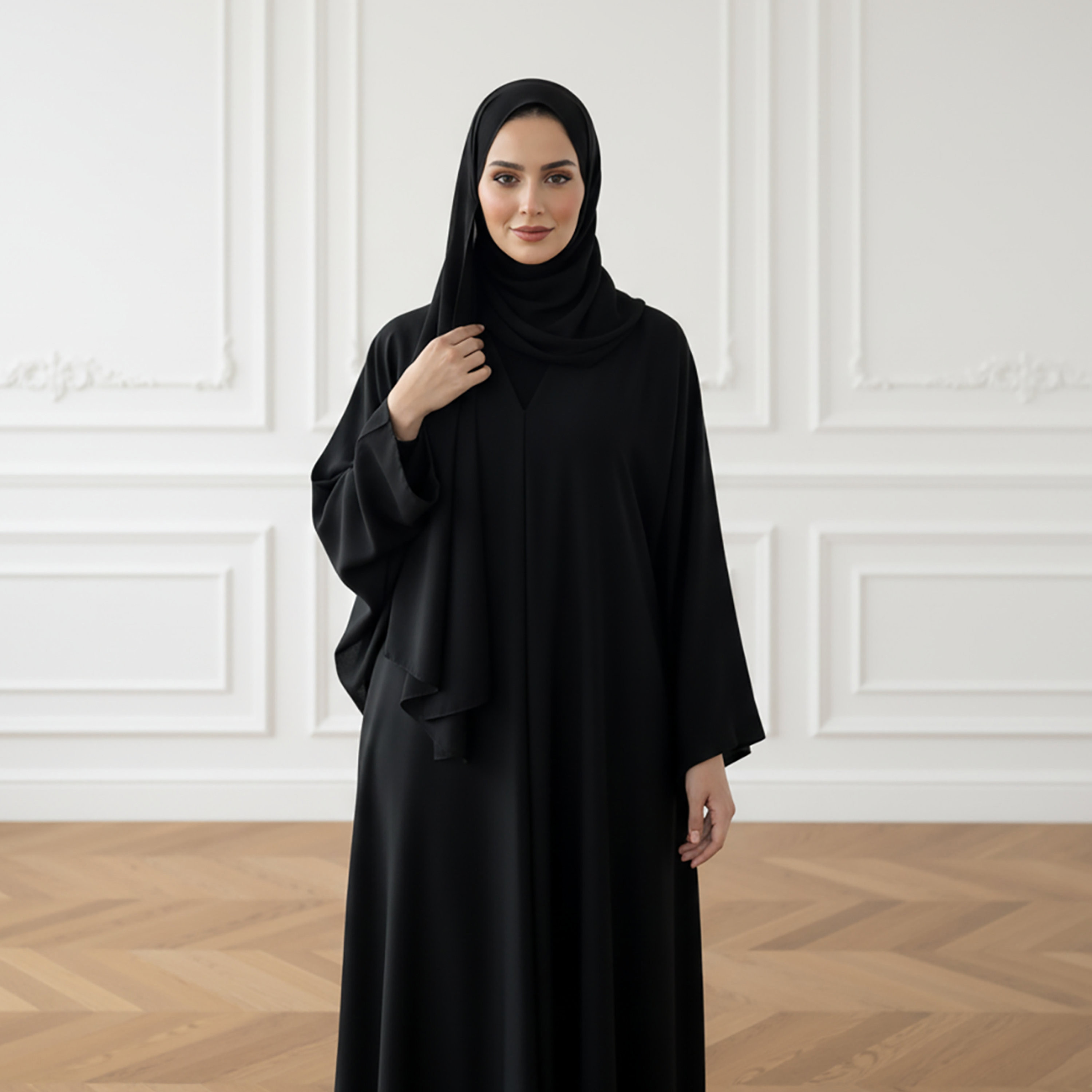 عباية نسائية سوداء نيدا بأكمام واسعة مع حجاب من نخبة-women-arabicclothing-abayas-image-2