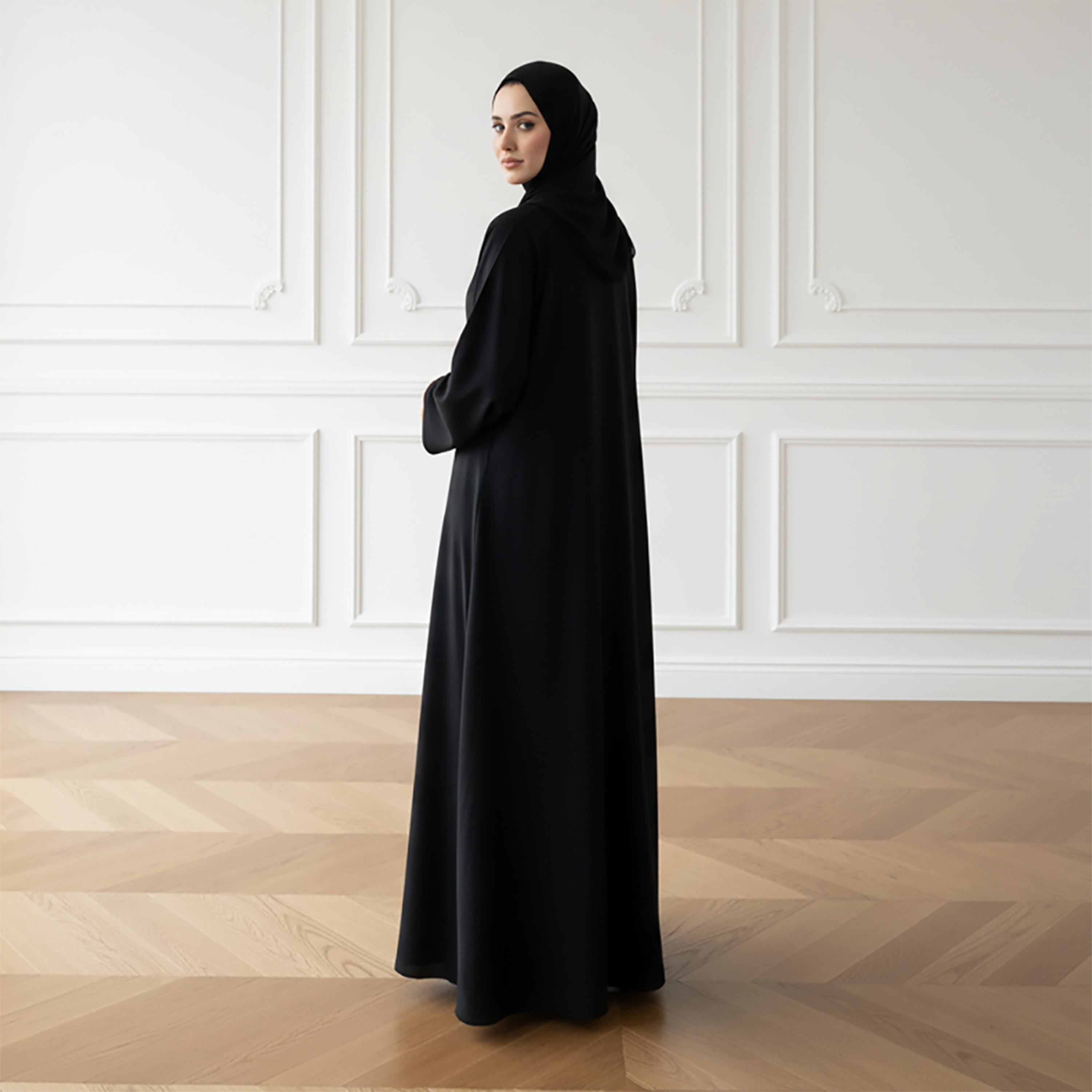 عباية نسائية سوداء نيدا بأكمام واسعة مع حجاب من نخبة-women-arabicclothing-abayas-image-3