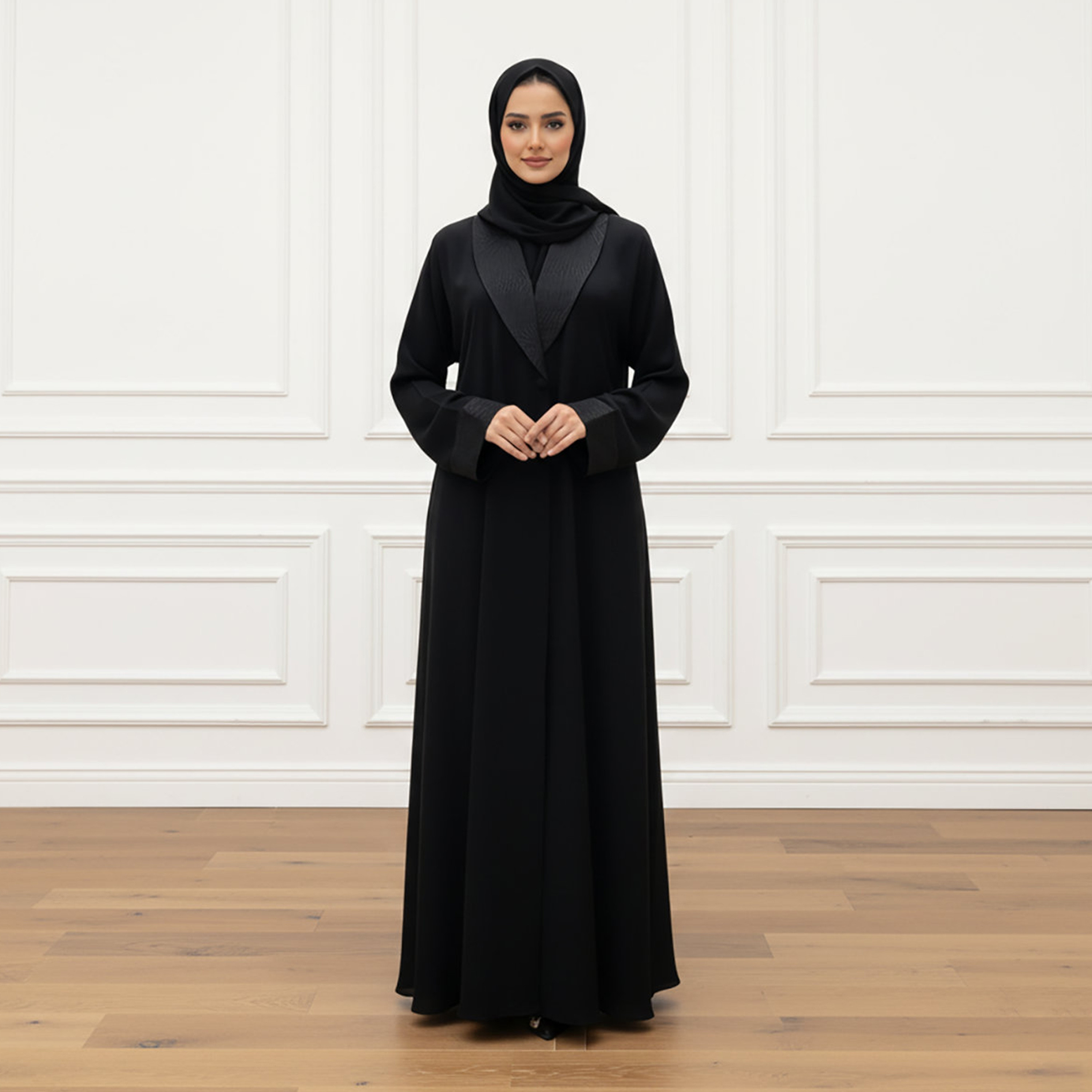 عباية نيدأ نسائية ذات ياقة سوداء عريضة وحجاب من نخبة-women-arabicclothing-abayas-image-1