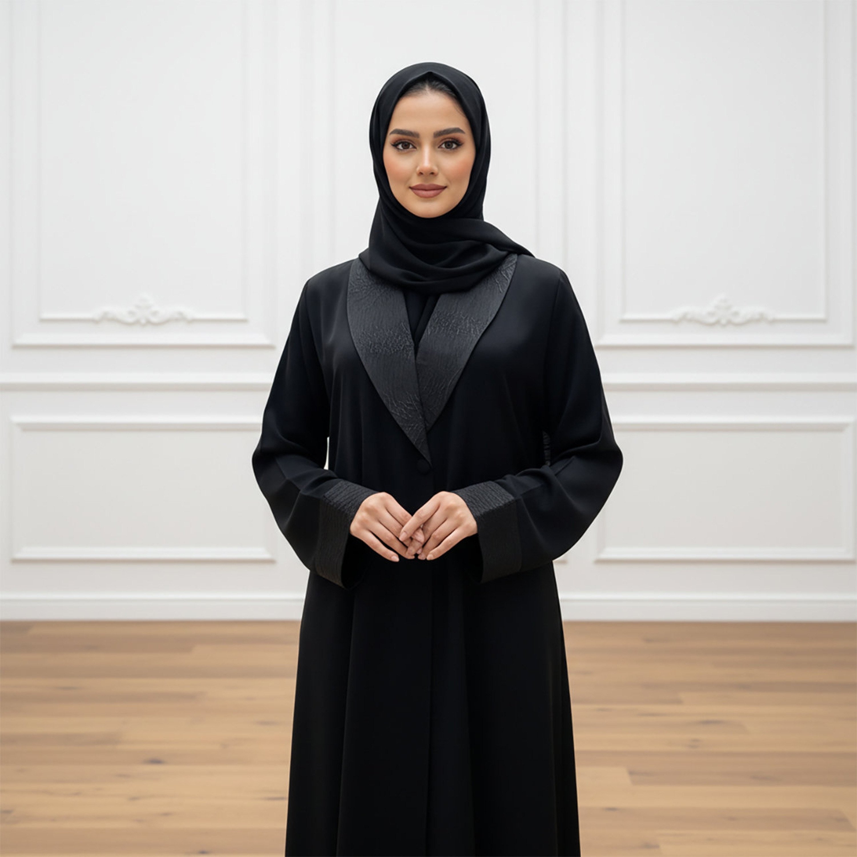 عباية نيدأ نسائية ذات ياقة سوداء عريضة وحجاب من نخبة-women-arabicclothing-abayas-image-2