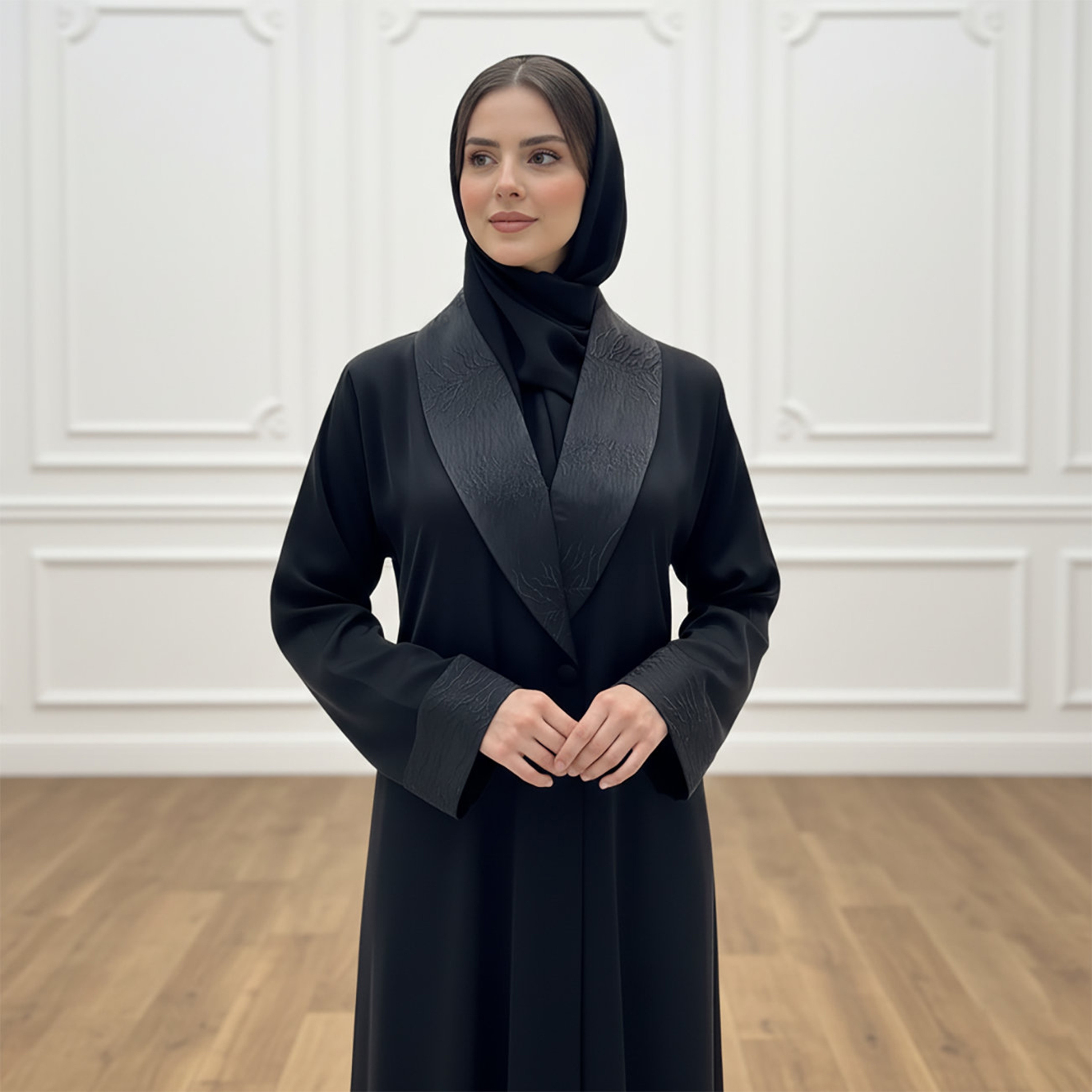 عباية نيدأ نسائية ذات ياقة سوداء عريضة وحجاب من نخبة-women-arabicclothing-abayas-image-3