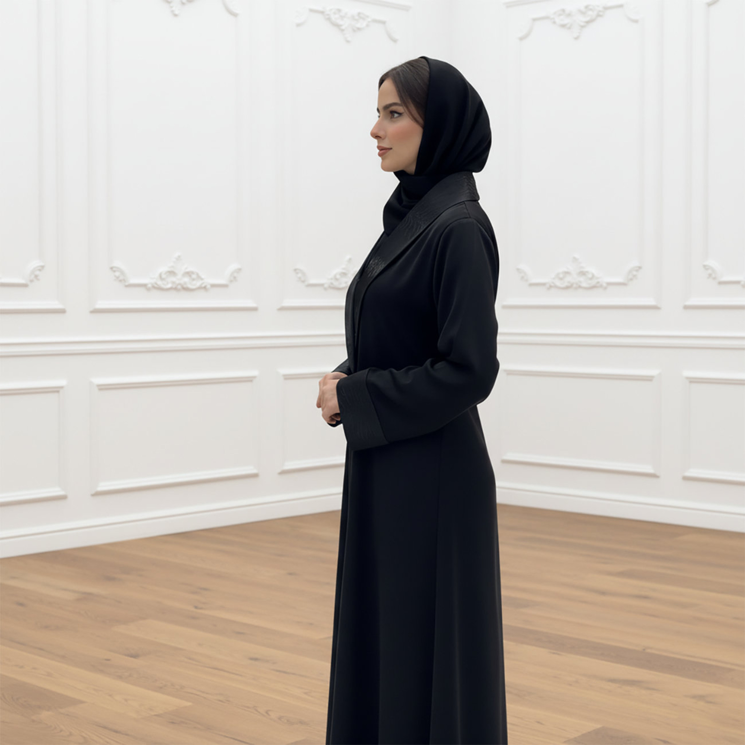 عباية نيدأ نسائية ذات ياقة سوداء عريضة وحجاب من نخبة-women-arabicclothing-abayas-image-4