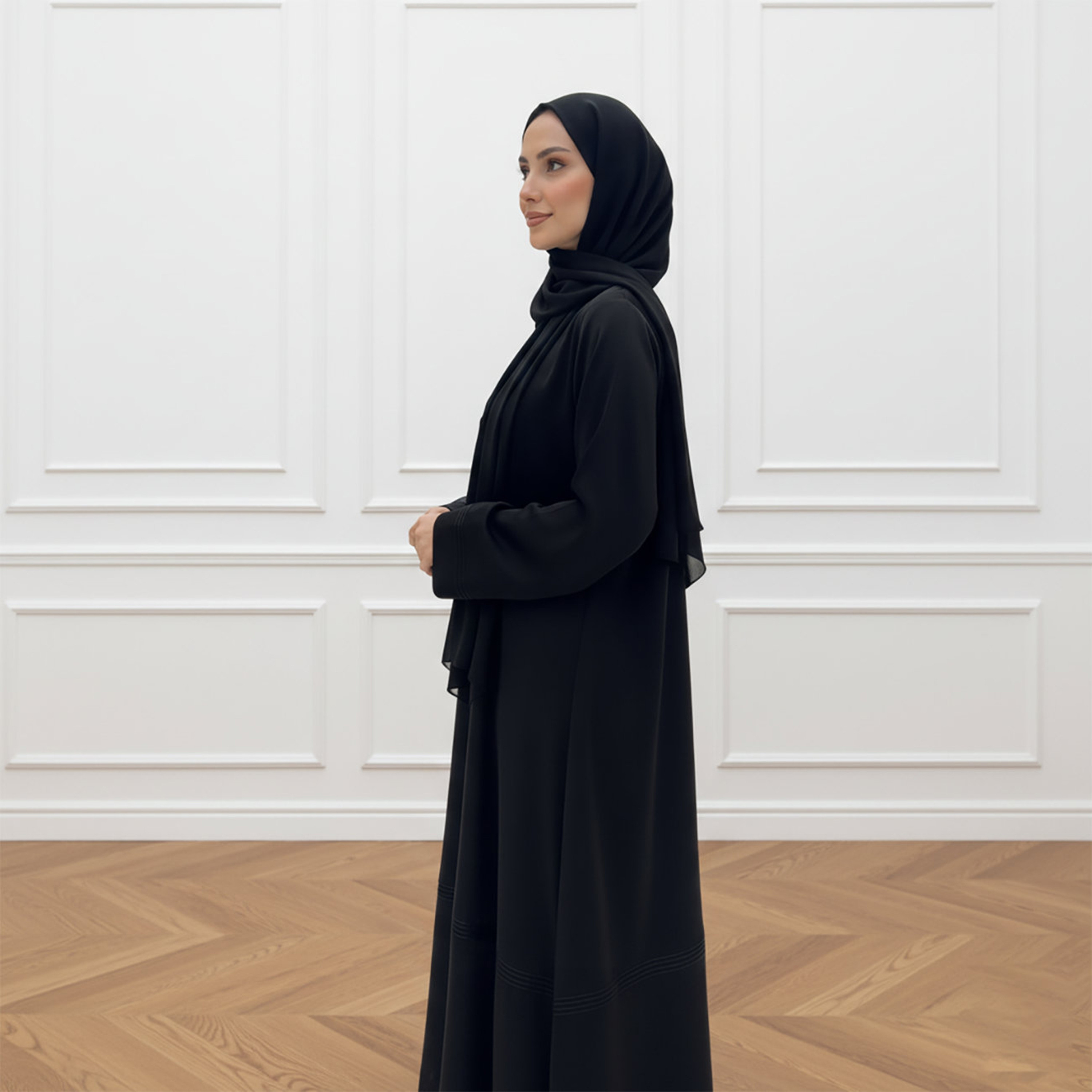 Nukhbaa Black Nida Women's Abaya with Hijab-women-arabicclothing-abayas-image-3