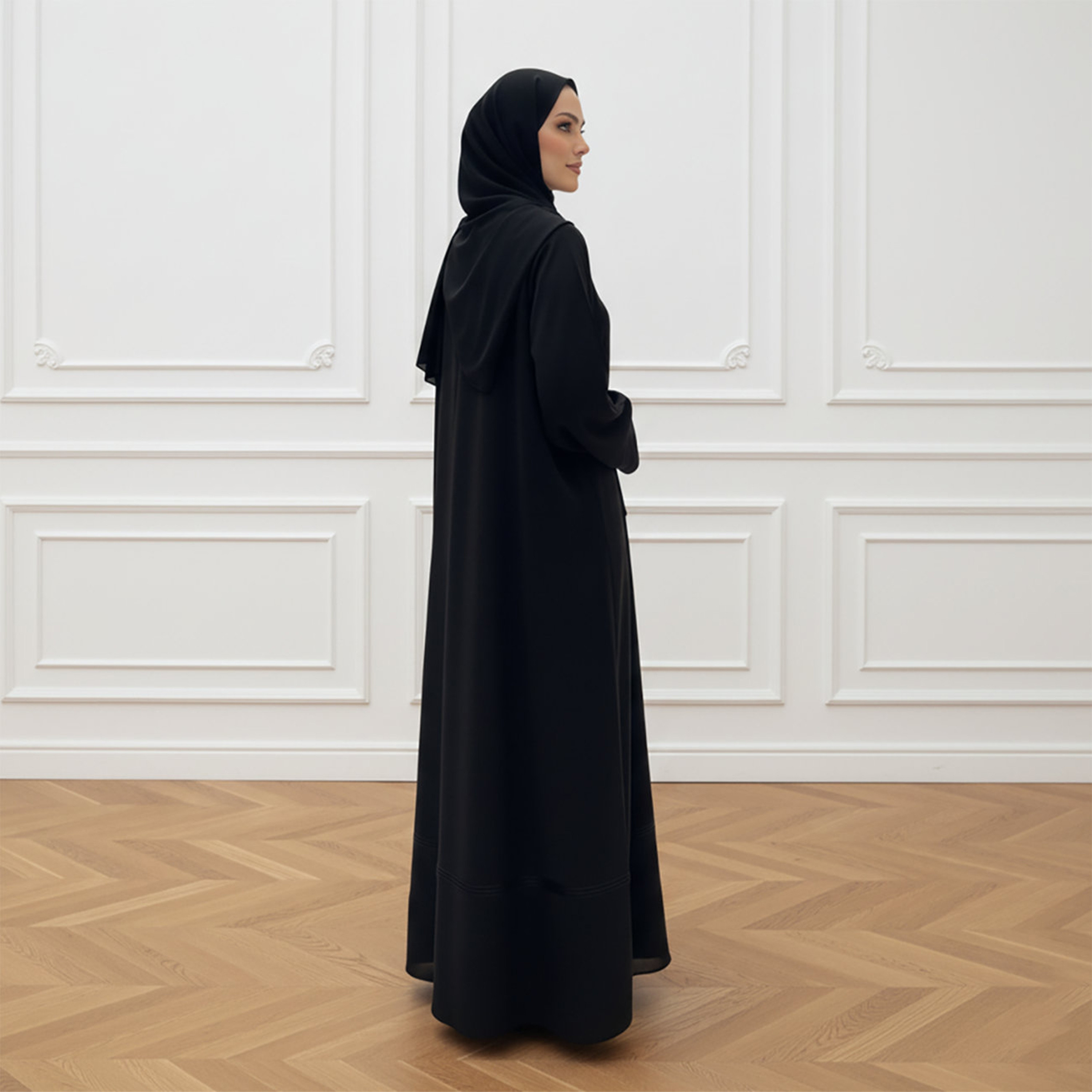 Nukhbaa Black Nida Women's Abaya with Hijab-women-arabicclothing-abayas-image-4