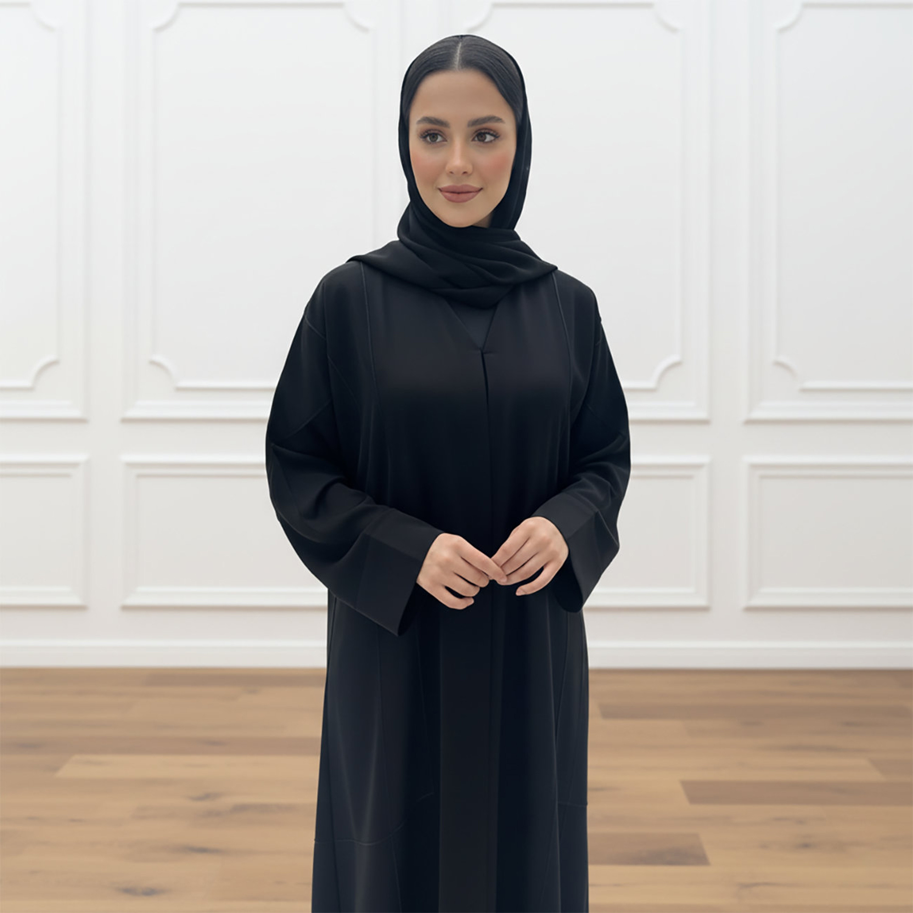 Nukhbaa Black Nida Women's Abaya with Hijab-women-arabicclothing-abayas-image-2