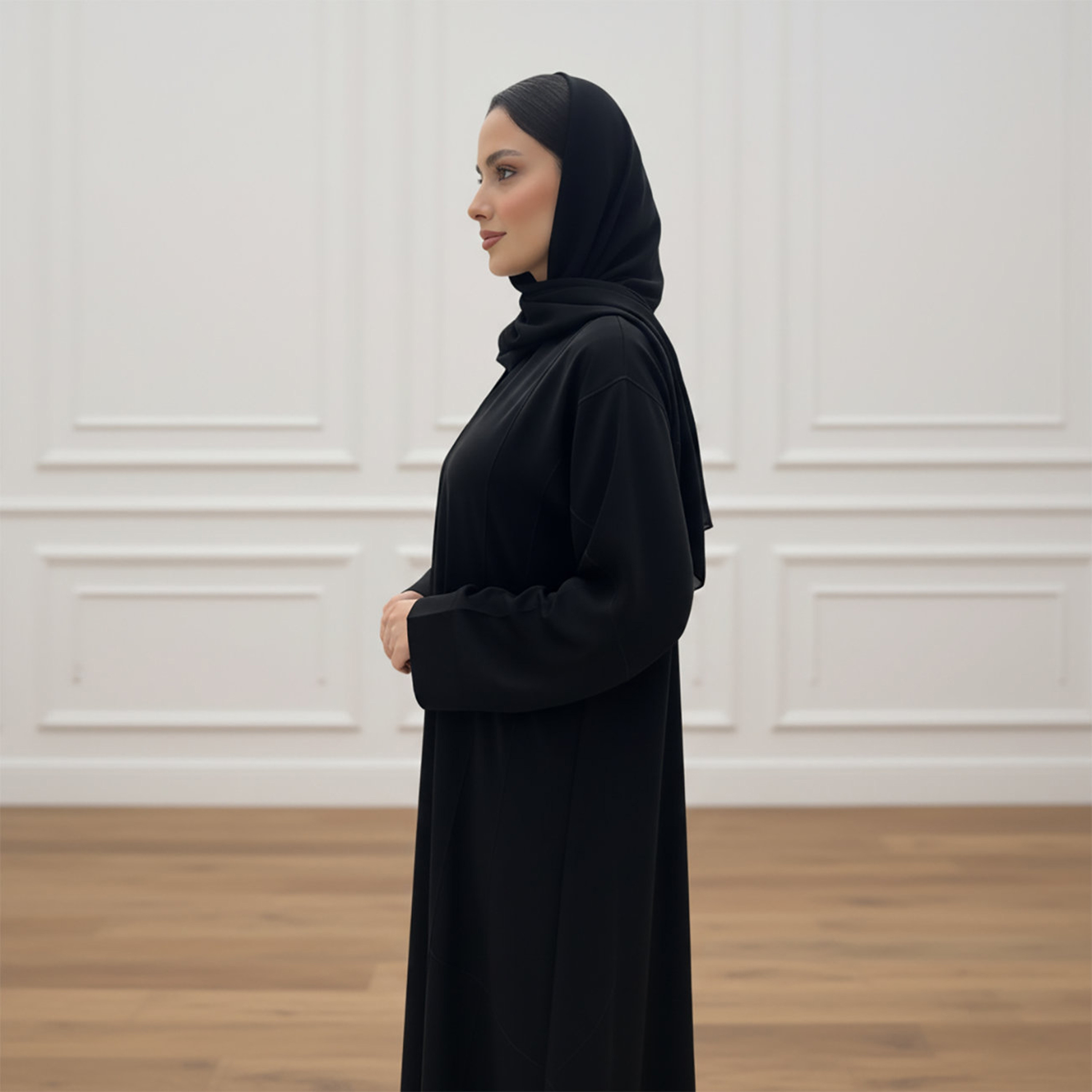 Nukhbaa Black Nida Women's Abaya with Hijab-women-arabicclothing-abayas-image-3
