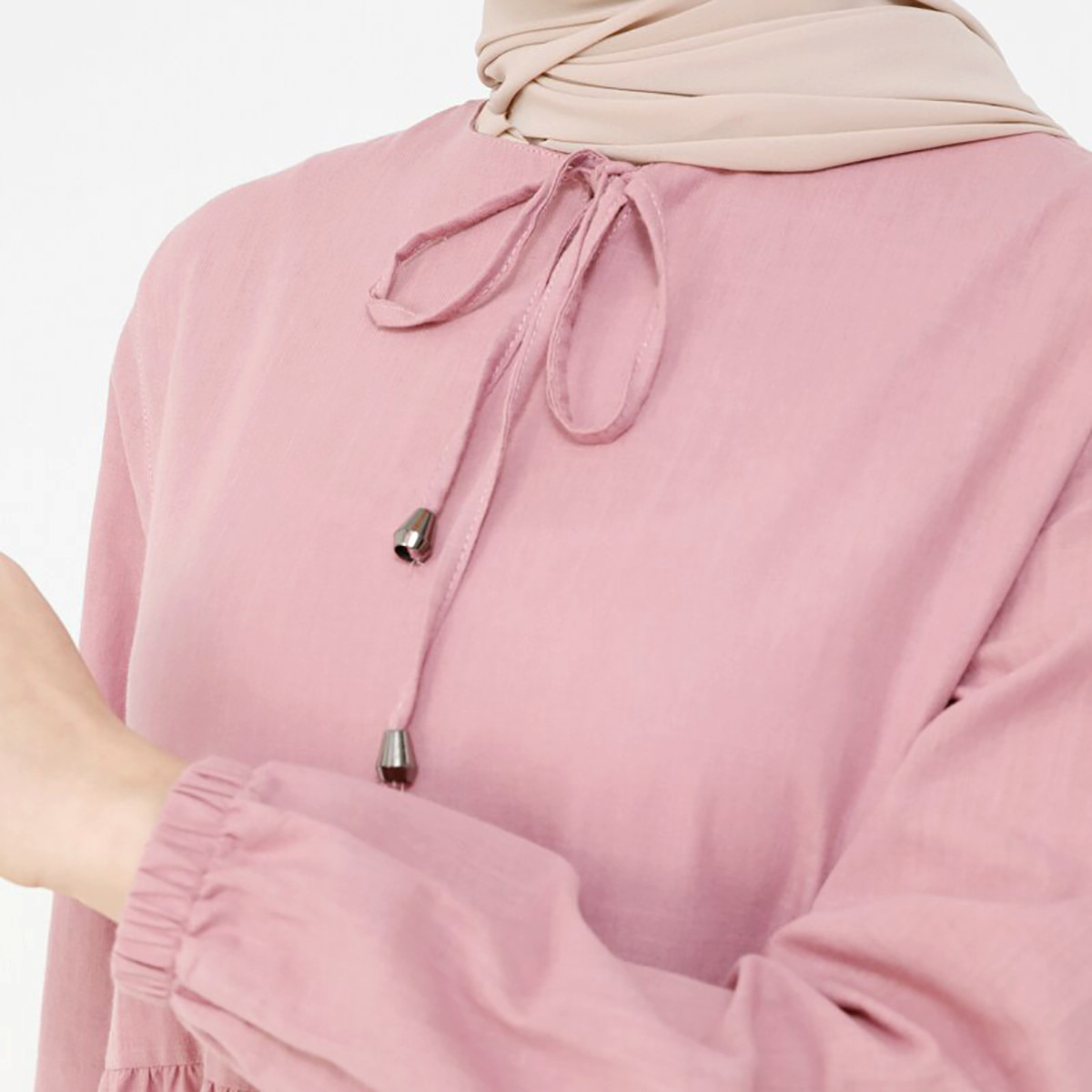 Women Solid Pink Front Tie Up Maxi Dress Benin By Modanisa-women-clothing-dresses-image-6
