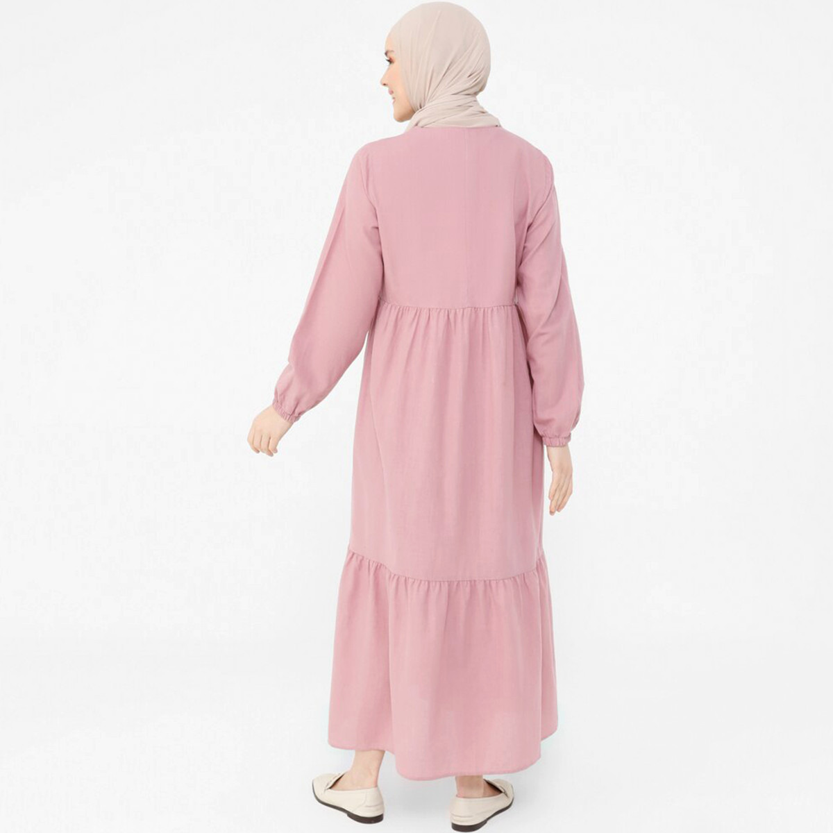Women Solid Pink Front Tie Up Maxi Dress Benin By Modanisa-women-clothing-dresses-image-7