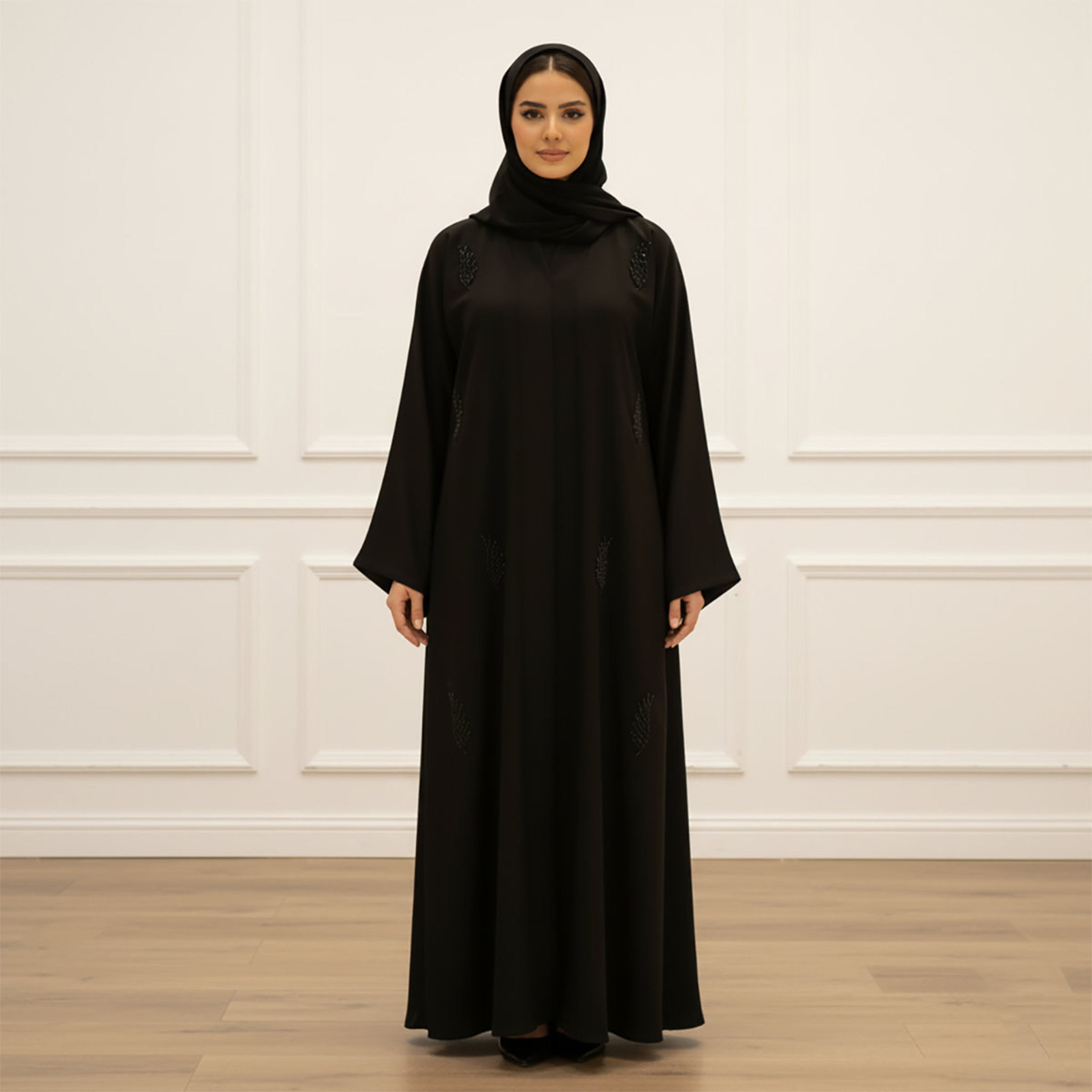 عباية نسائية سوداء مطرزة بأكمام واسعة مع حجاب من نخبة-women-arabicclothing-abayas-image-1