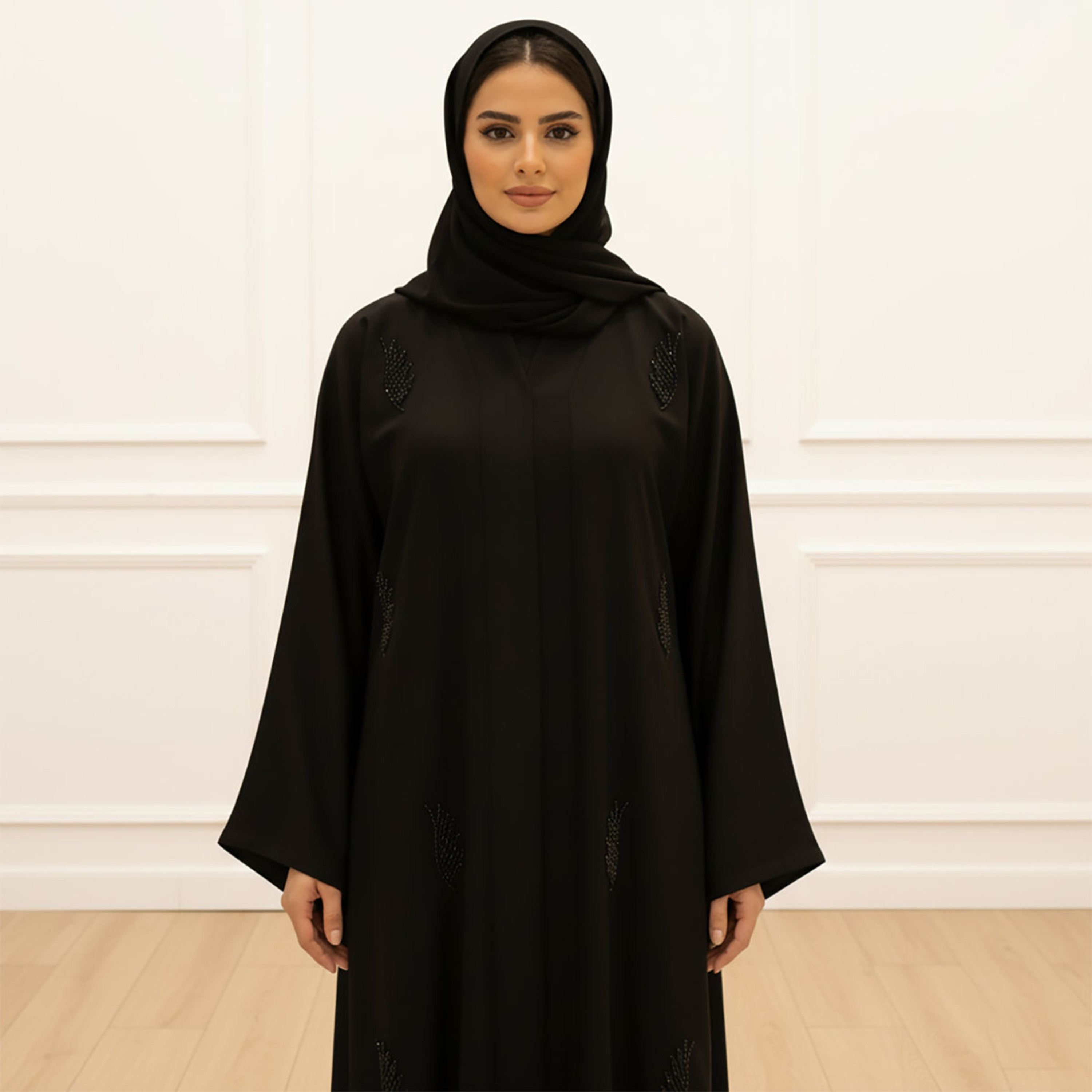 عباية نسائية سوداء مطرزة بأكمام واسعة مع حجاب من نخبة-women-arabicclothing-abayas-image-2