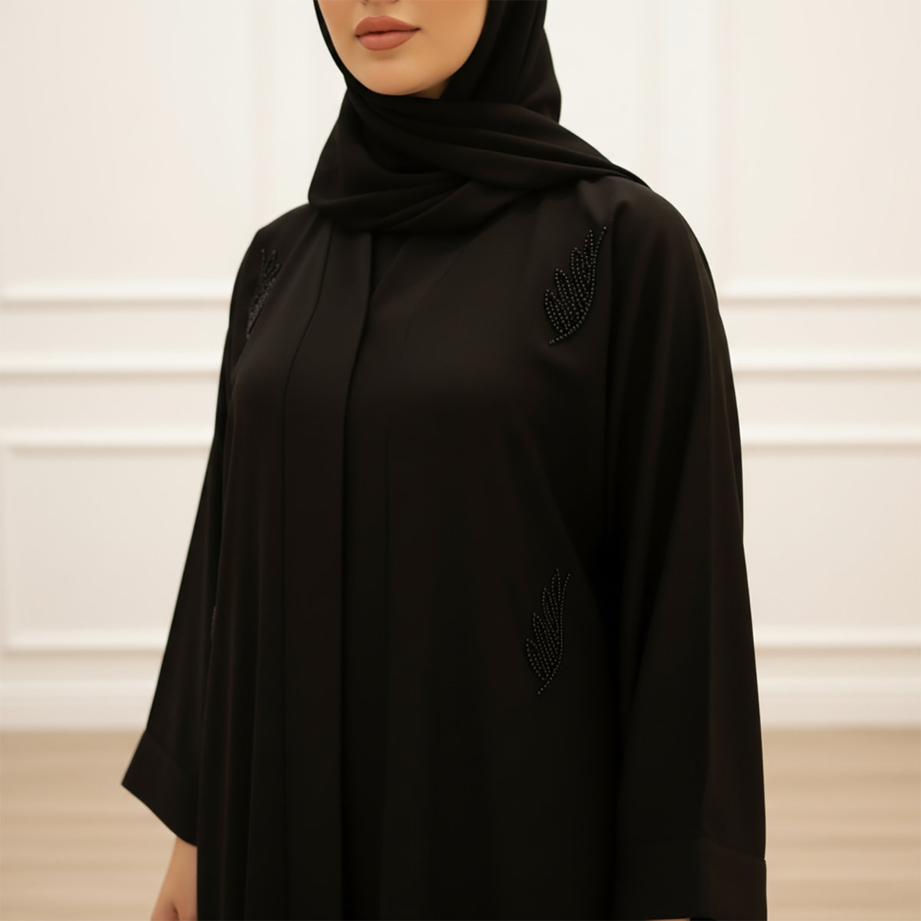 عباية نسائية سوداء مطرزة بأكمام واسعة مع حجاب من نخبة-women-arabicclothing-abayas-image-3