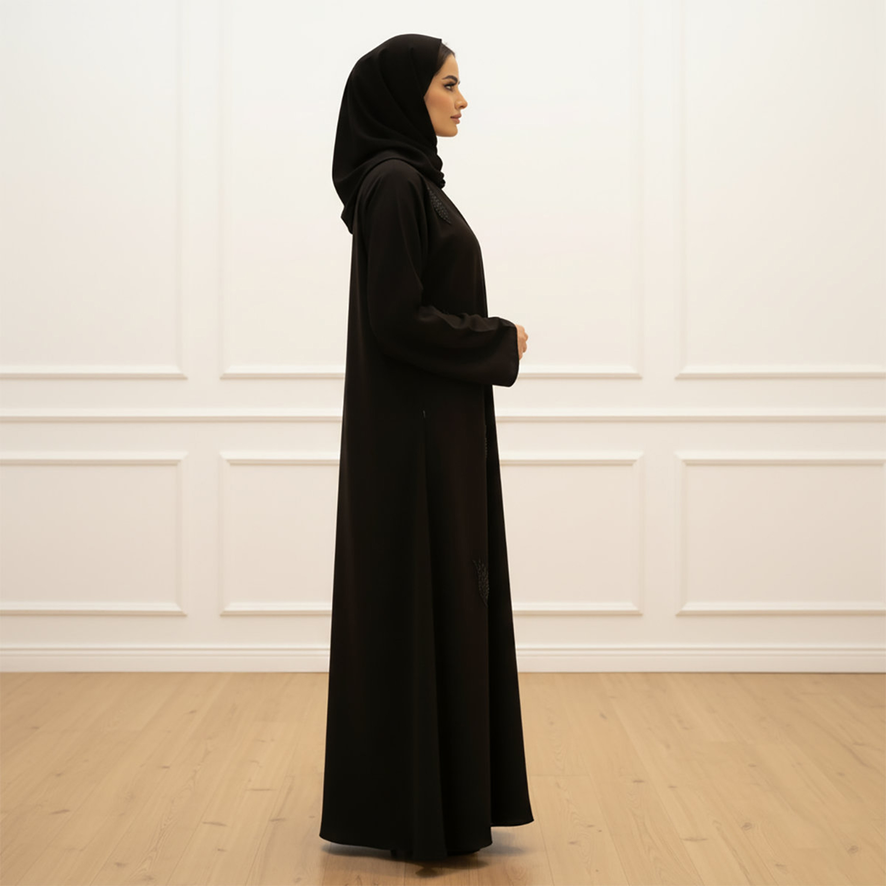 عباية نسائية سوداء مطرزة بأكمام واسعة مع حجاب من نخبة-women-arabicclothing-abayas-image-4