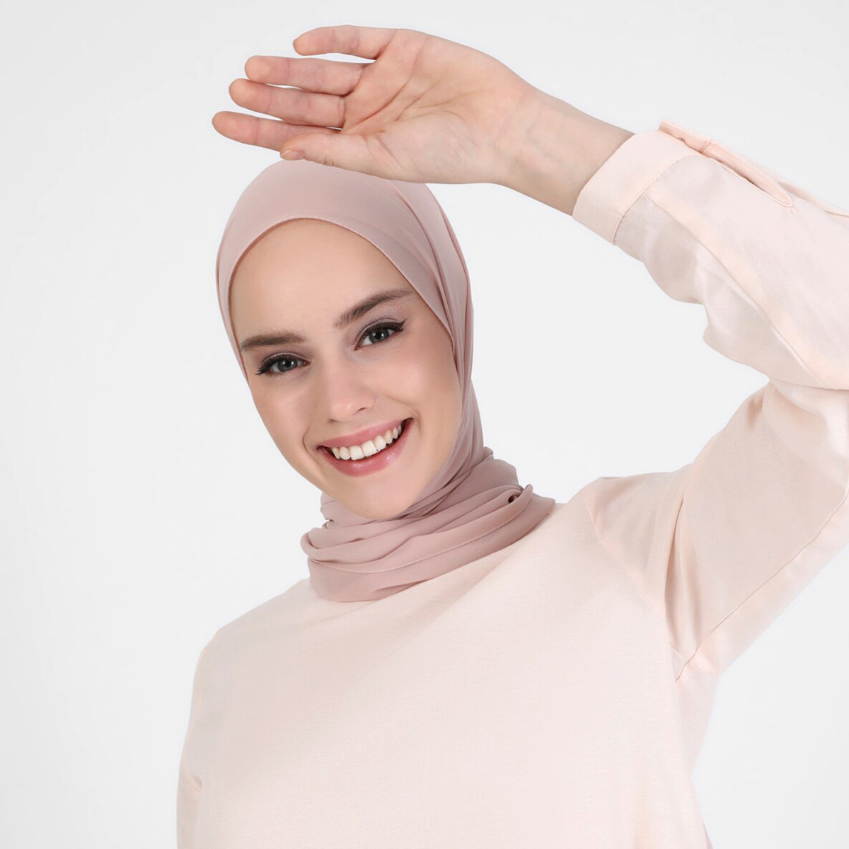 جلابية نسائية من مودانيسا بمسحوق وردي سادة بسحاب خلفي وياقة دائرية-women-clothing-dresses-image-4