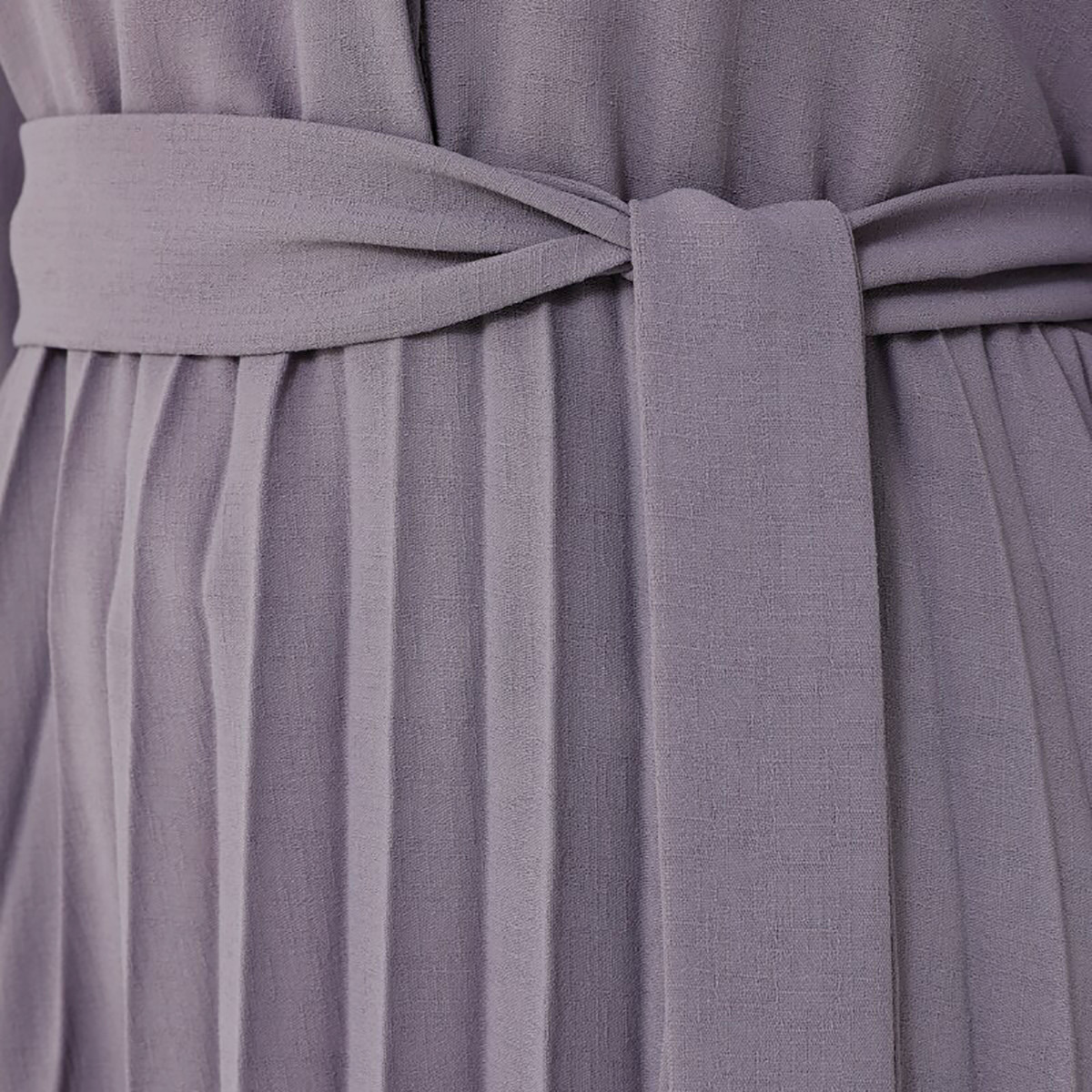Women Pleated Lilac Collared Neck Tie Belt Maxi Dress Refka By Modanisa-women-clothing-dresses-image-5