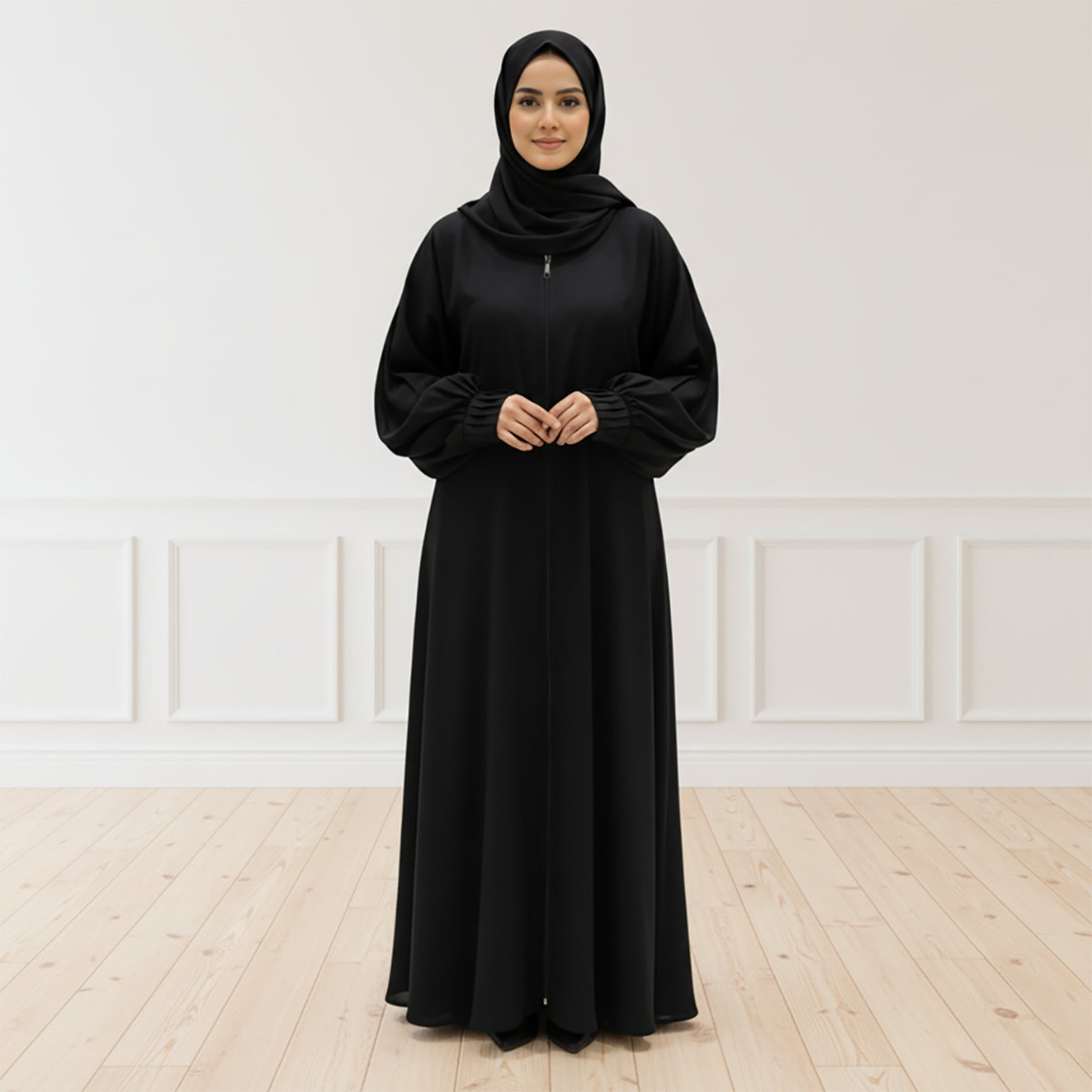 عباية نسائية سوداء بأكمام منفوخة مع حجاب من نخبة-women-arabicclothing-abayas-image-1