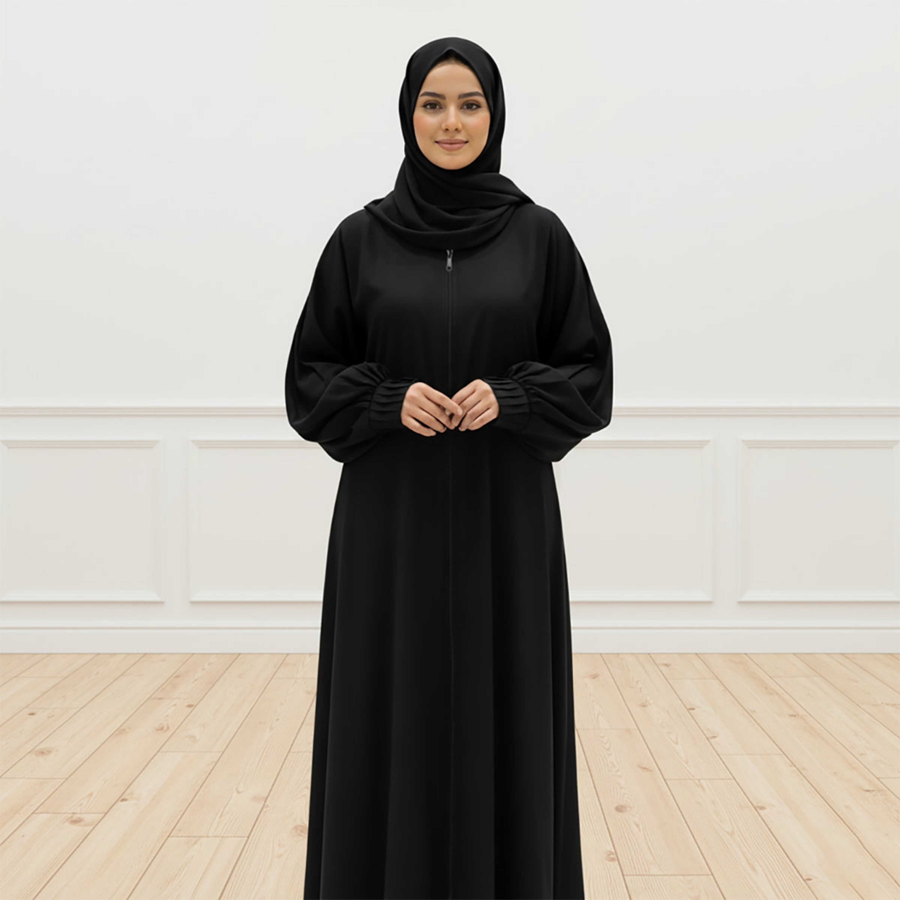 عباية نسائية سوداء بأكمام منفوخة مع حجاب من نخبة-women-arabicclothing-abayas-image-3