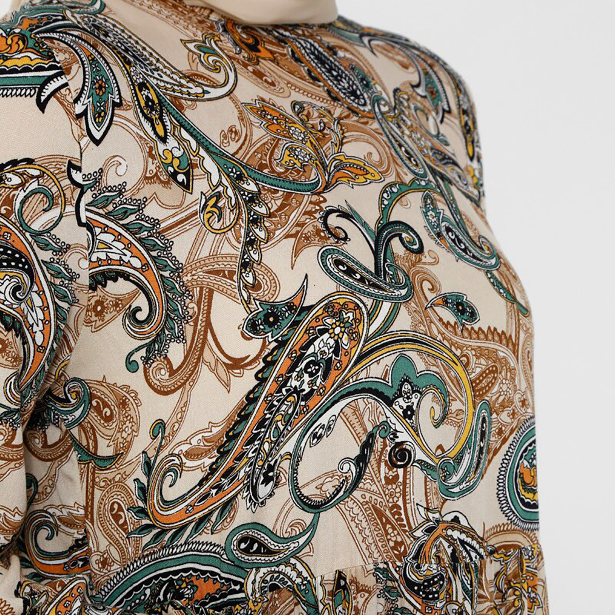 Women Paisley Yellow Long Sleeves Maxi Dress Tavin By Modanisa-women-clothing-dresses-image-5