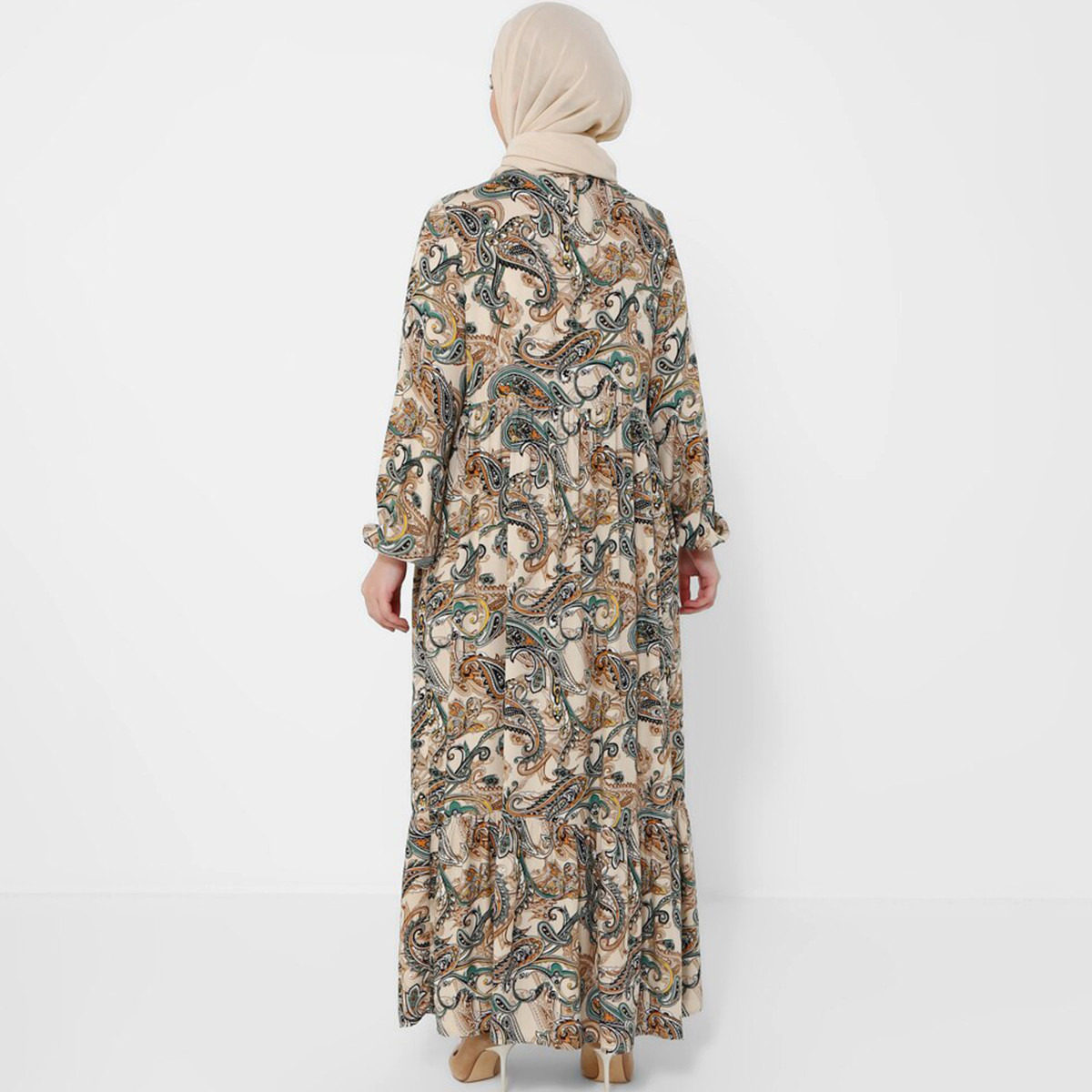 Women Paisley Yellow Long Sleeves Maxi Dress Tavin By Modanisa-women-clothing-dresses-image-6