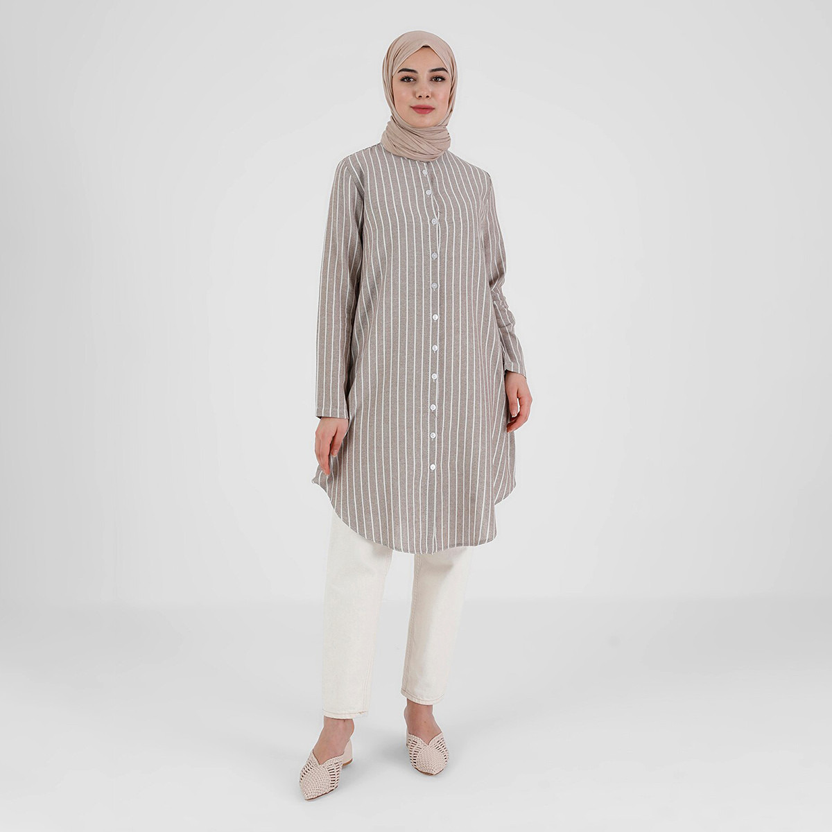 Modanisa Women Brown Striped Buttoned Tunic-women-clothing-shirtsandblouses-blouses-image-3