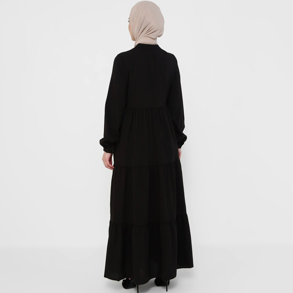Women Solid Black Long Sleeves Buttoned Maxi Dress Tavin By Modanisa-women-clothing-dresses-image-6