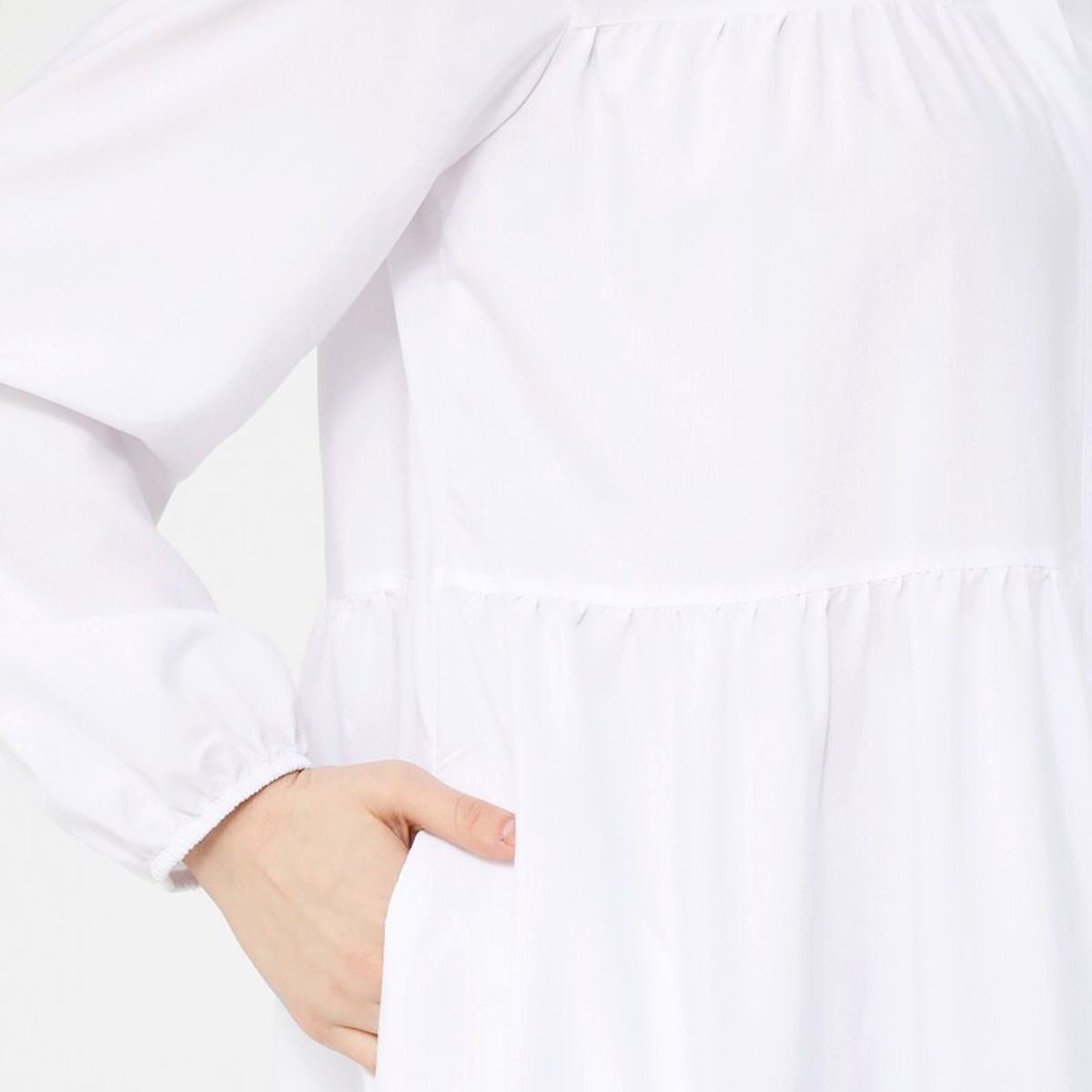 جلابية نسائية مع جيب من مودانيسا مع بیضاء سادة بياقة دائرية مع أزرار-women-clothing-dresses-image-6