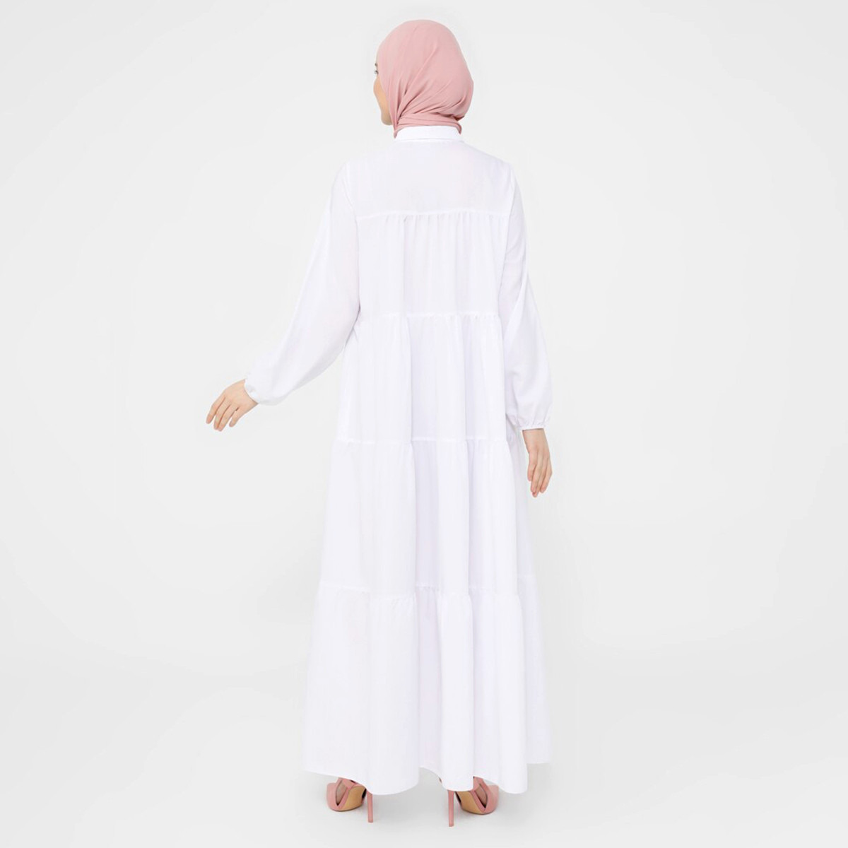 جلابية نسائية مع جيب من مودانيسا مع بیضاء سادة بياقة دائرية مع أزرار-women-clothing-dresses-image-7