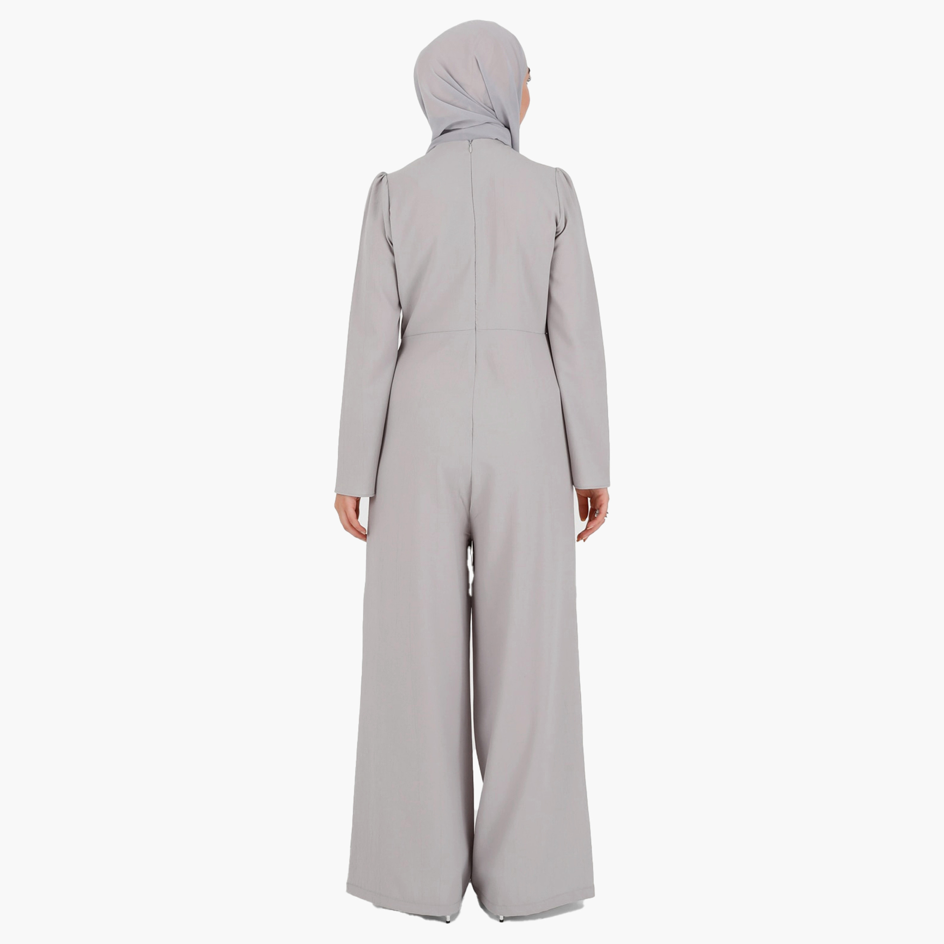 Modanisa Plain V-Neck Jumpsuit with Back Zip Closure-women-clothing-dresses-image-5