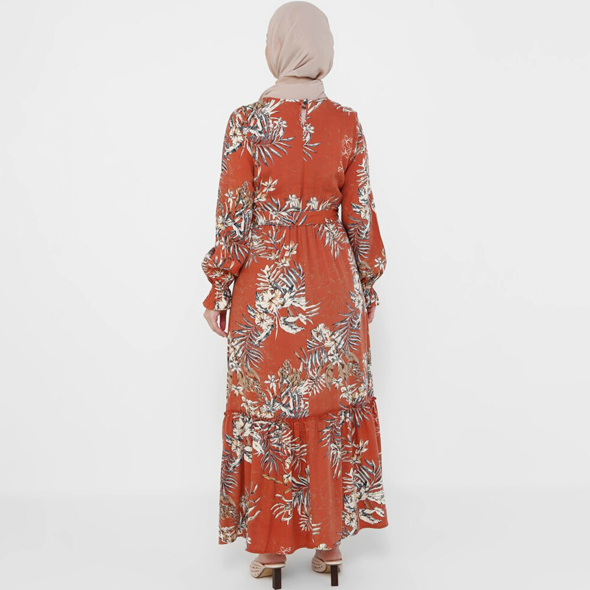 Women Printed Red Tie Belt Maxi Dress Tavin By Modanisa-women-clothing-dresses-image-6